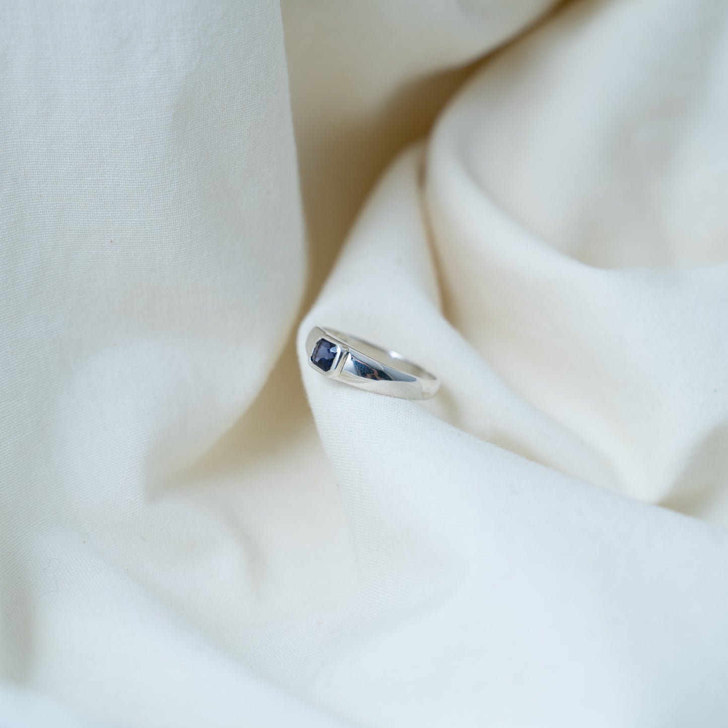 Iolite (cordierite) silver signet ring