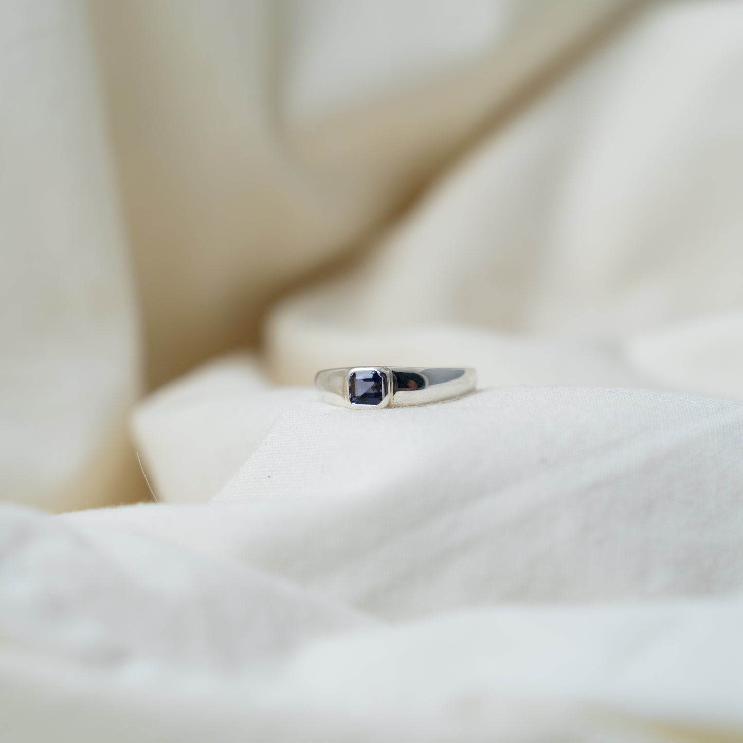 Iolite (cordierite) silver signet ring