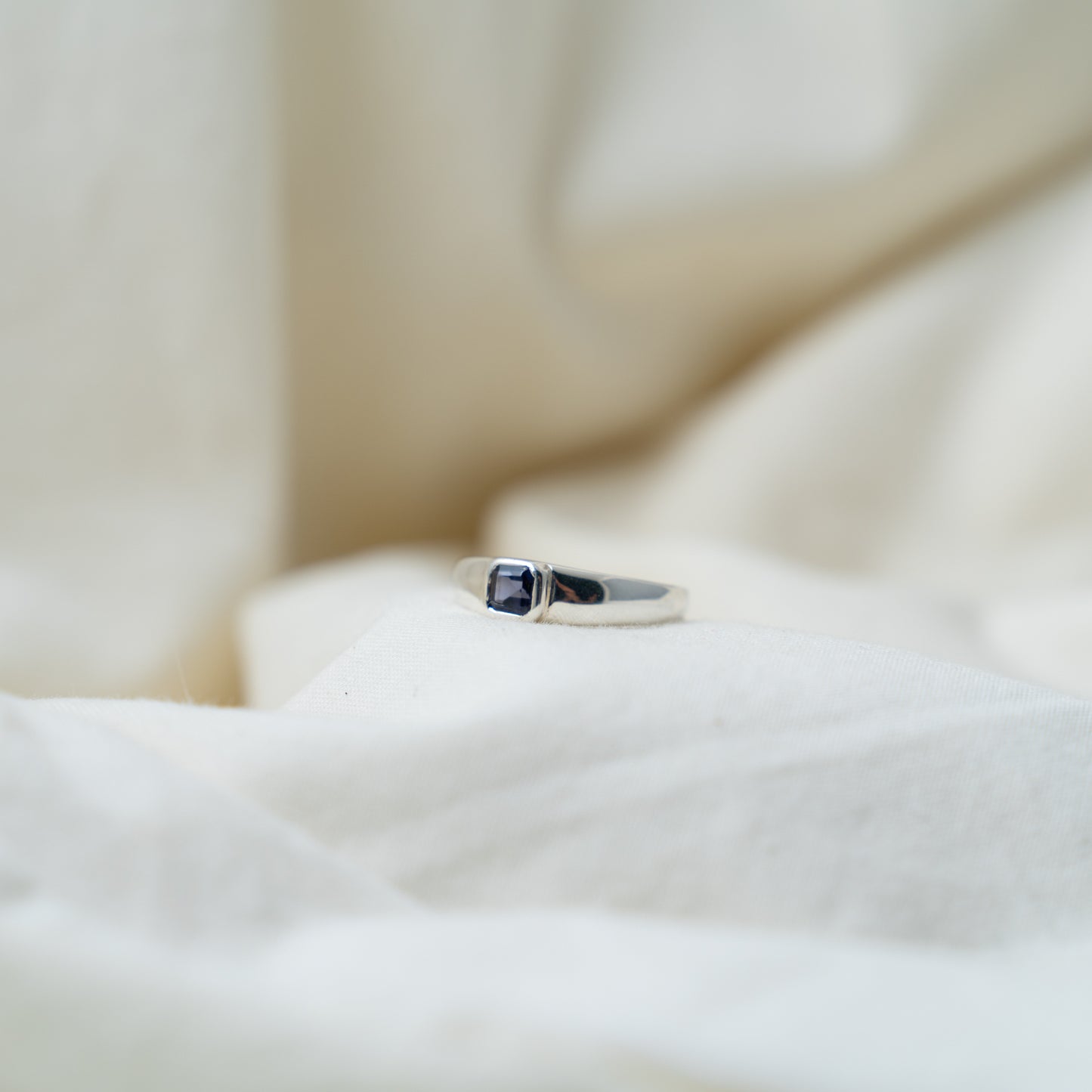 Iolite (cordierite) silver signet ring