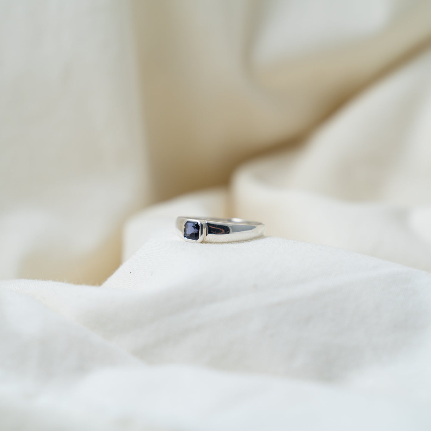 Iolite (cordierite) silver signet ring