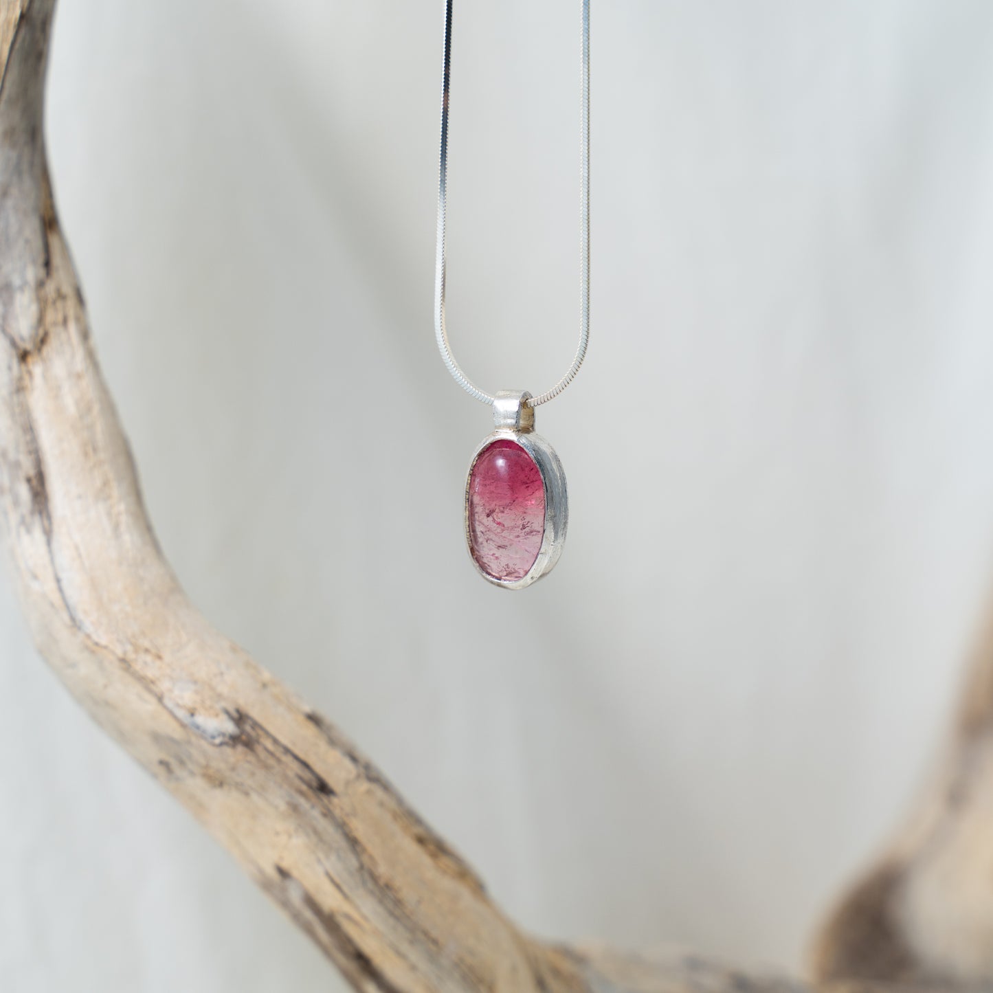 Bi-color pink tourmaline silver pendant