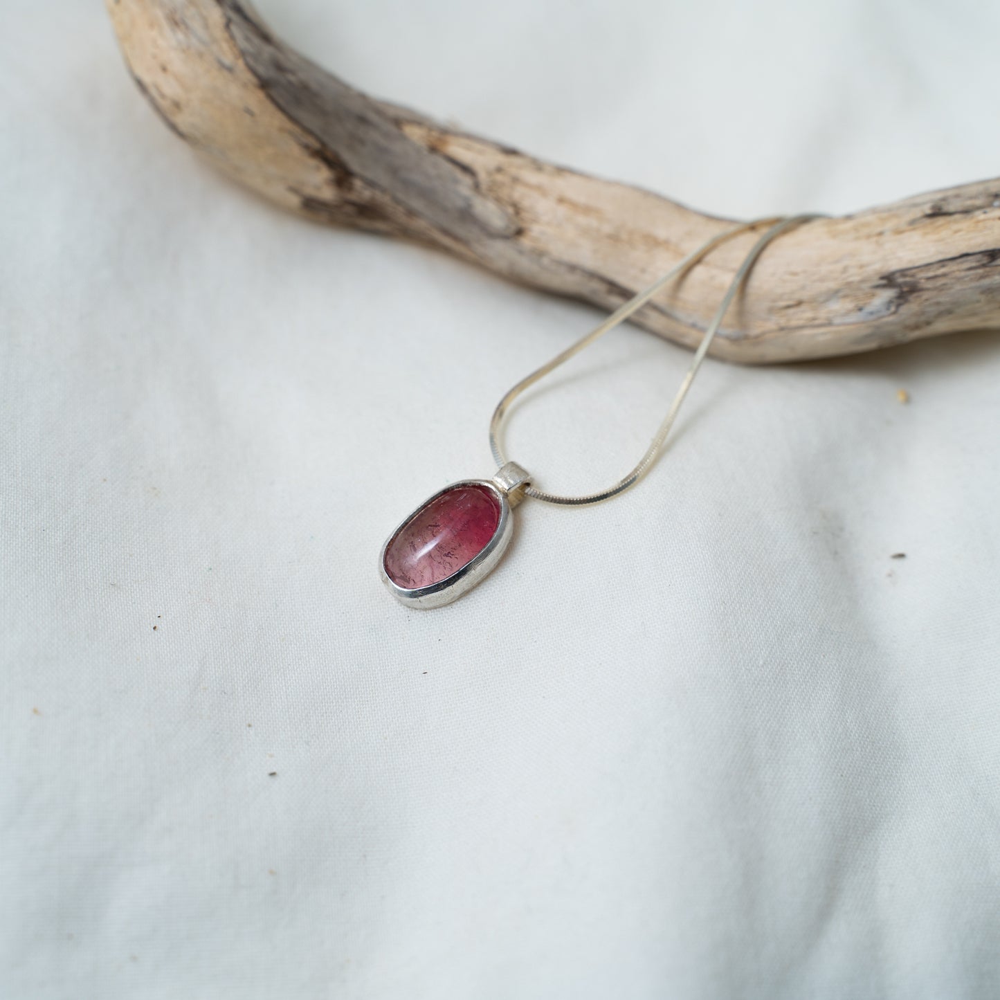 Bi-color pink tourmaline silver pendant