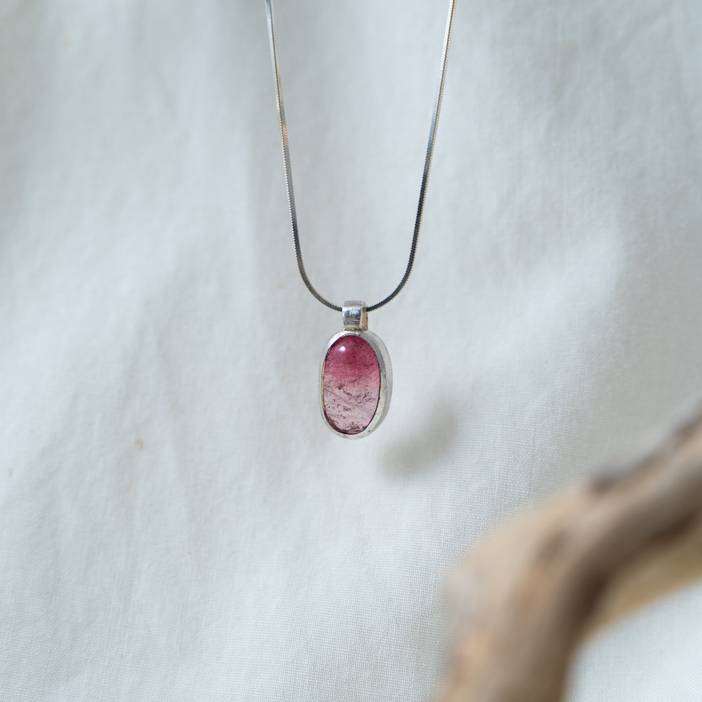 Bi-color pink tourmaline silver pendant