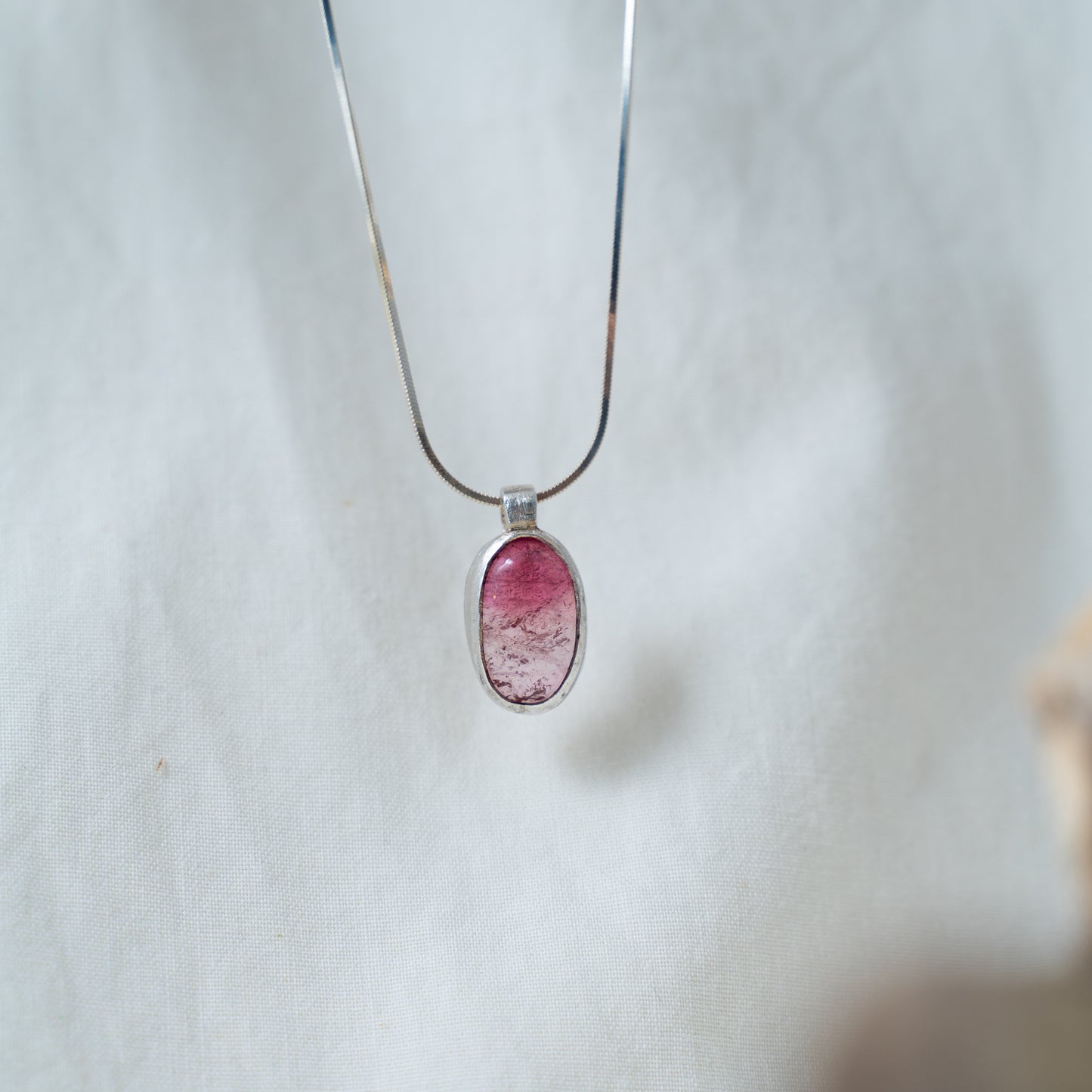 Bi-color pink tourmaline silver pendant