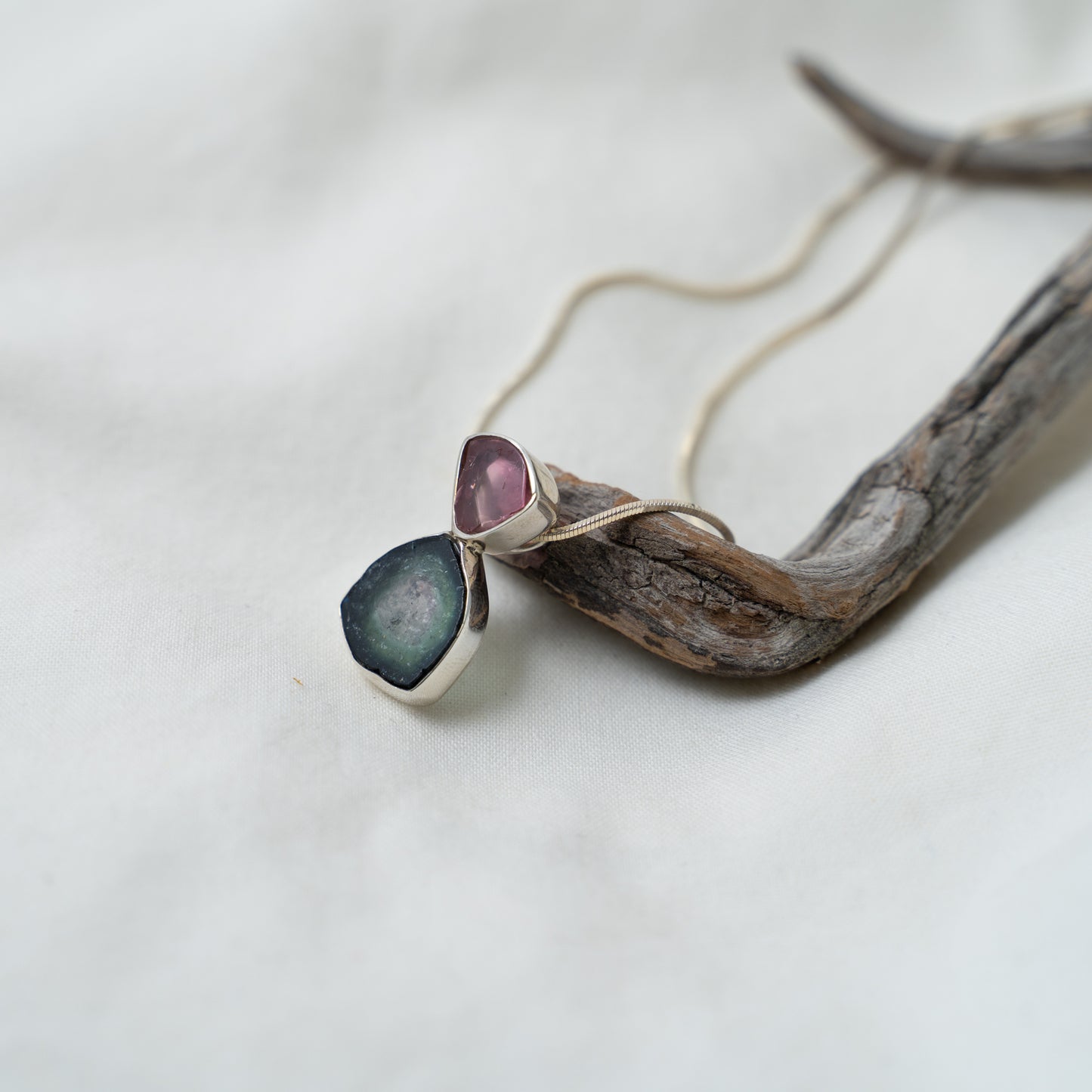 watermelon and pink tourmaline silver pendant