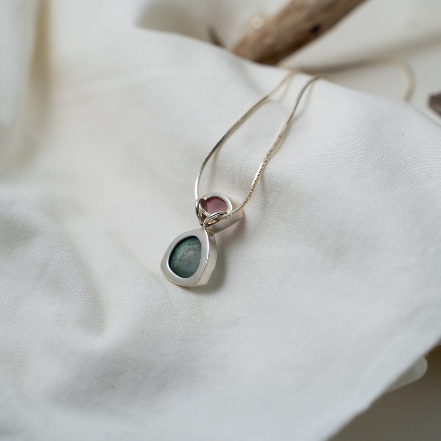 watermelon and pink tourmaline silver pendant
