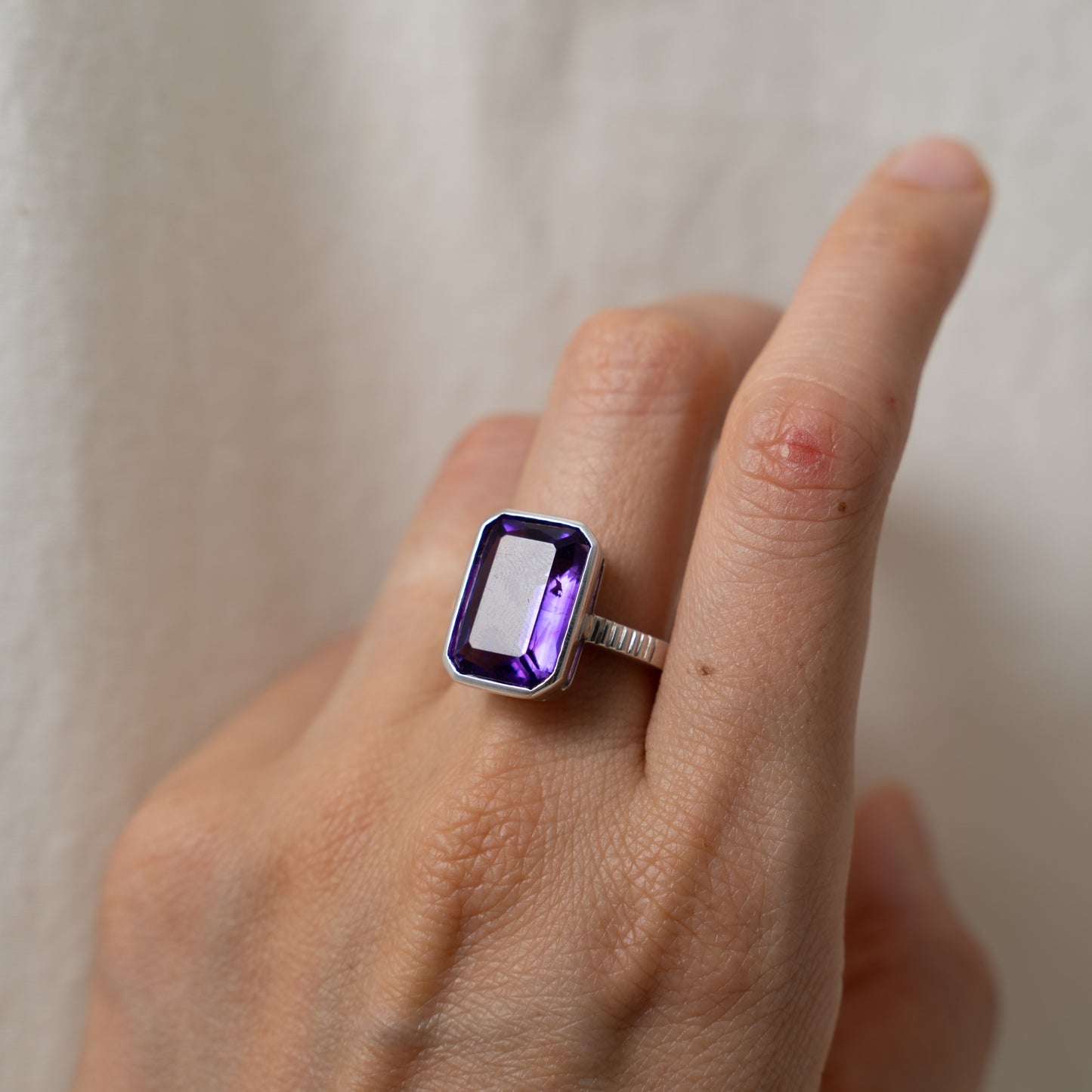 Amethyst statement silver ring