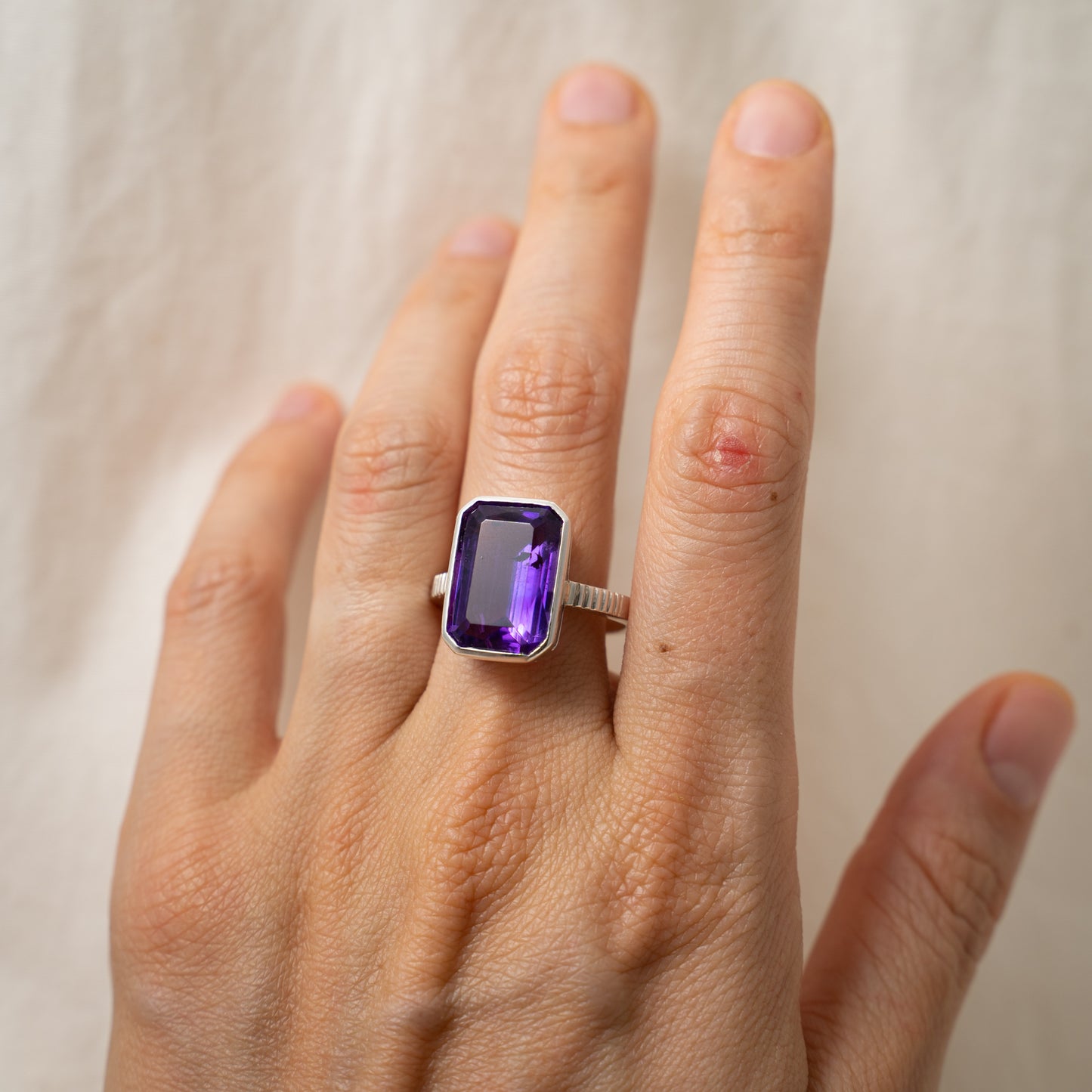 Amethyst statement silver ring