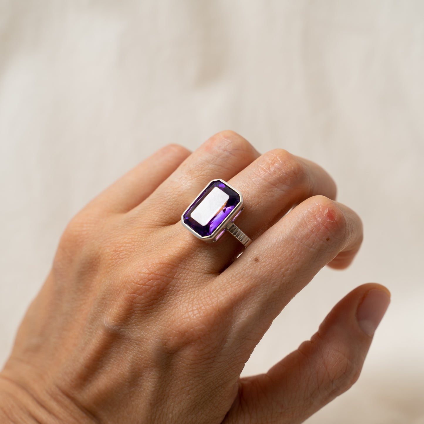 Amethyst statement silver ring