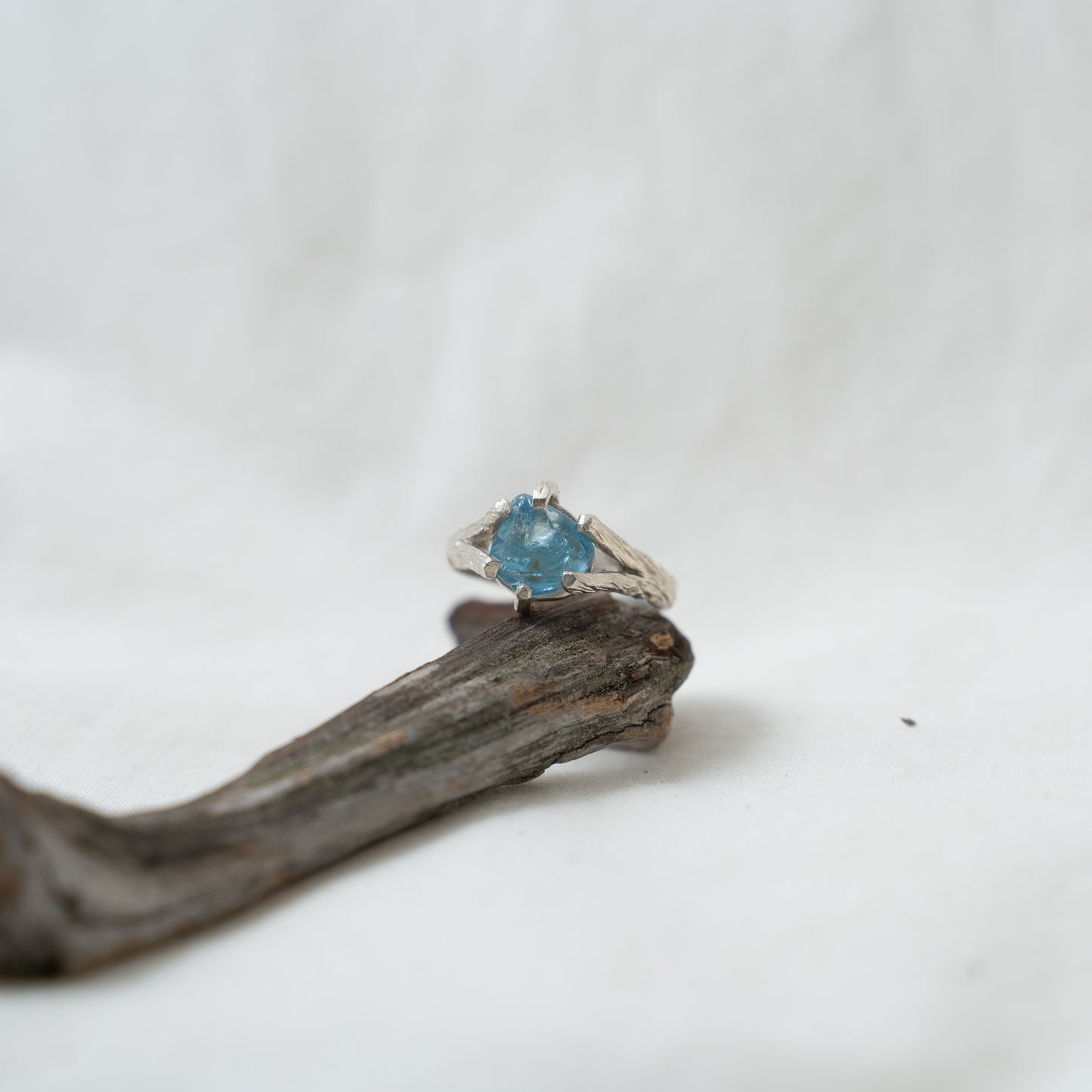 Forest inspired aquamarine silver ring