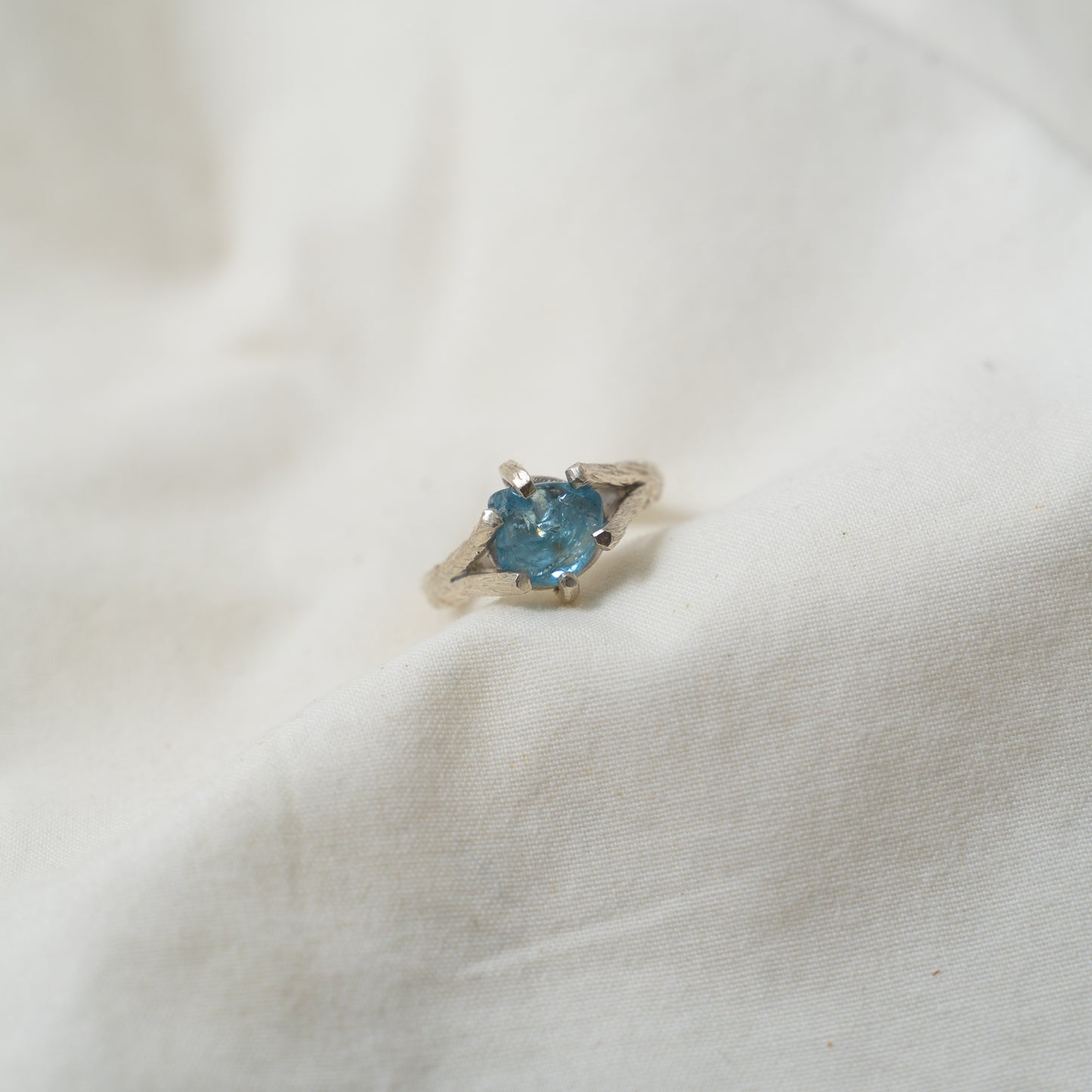 Forest inspired aquamarine silver ring