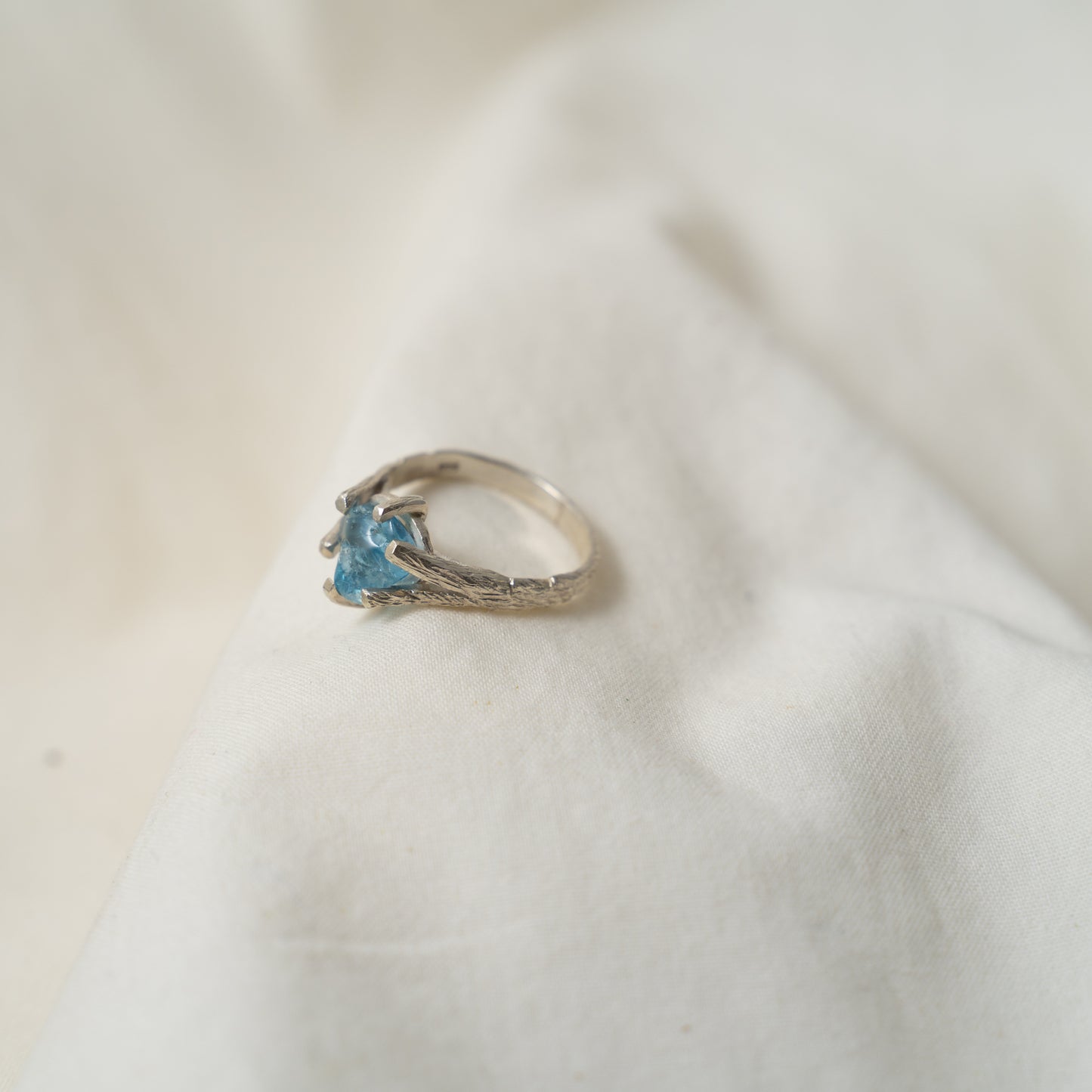 Forest inspired aquamarine silver ring