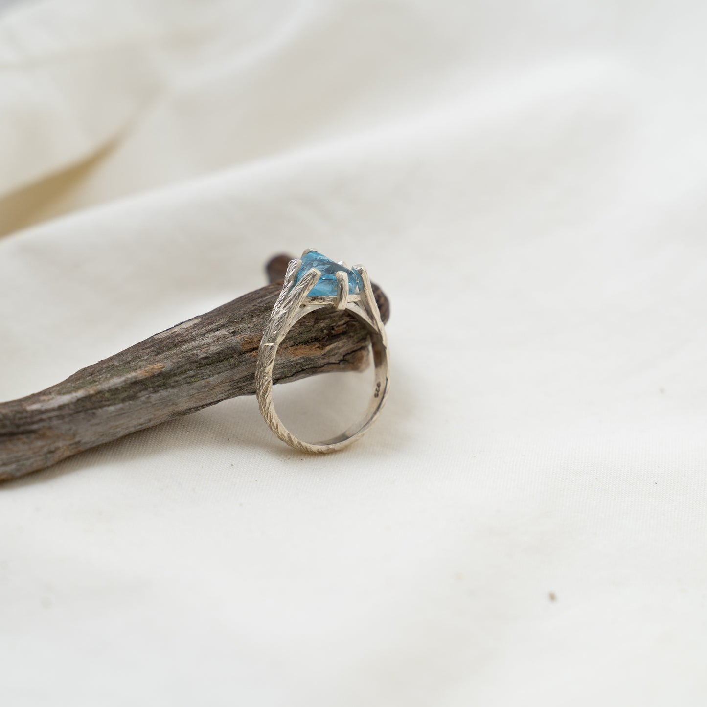 Forest inspired aquamarine silver ring