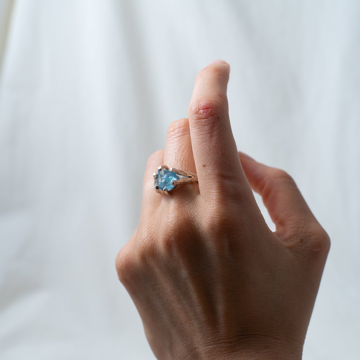 Forest inspired aquamarine silver ring