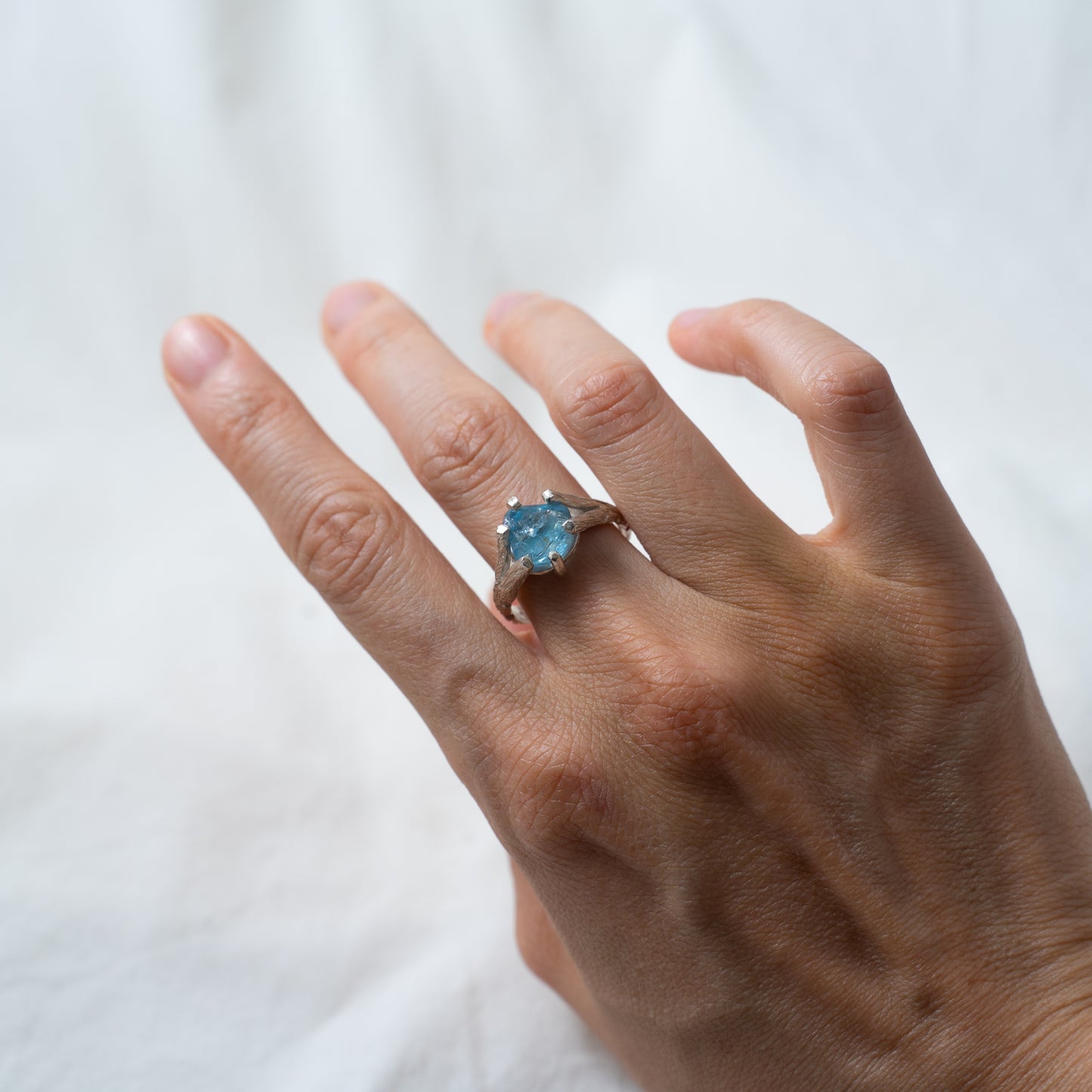 Forest inspired aquamarine silver ring