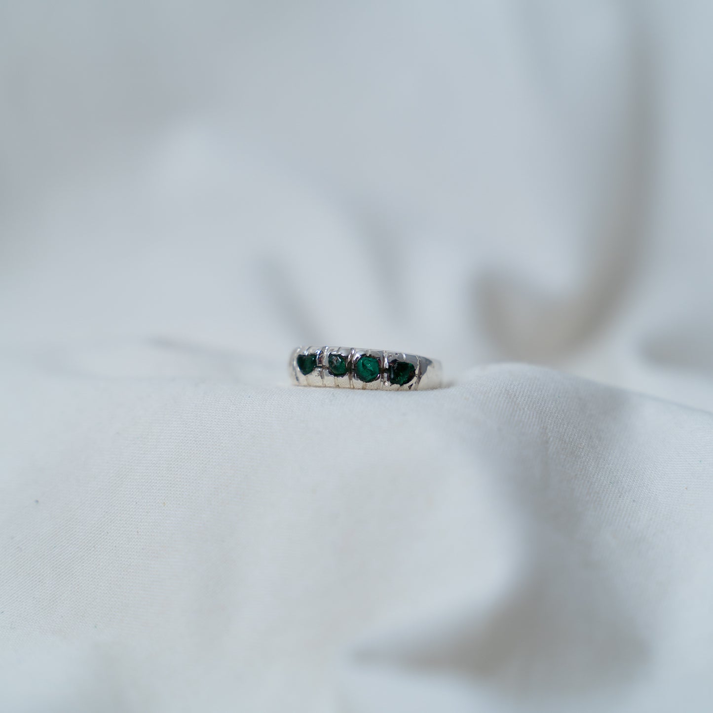 Modern, rugged, raw emerald, Silver Ring