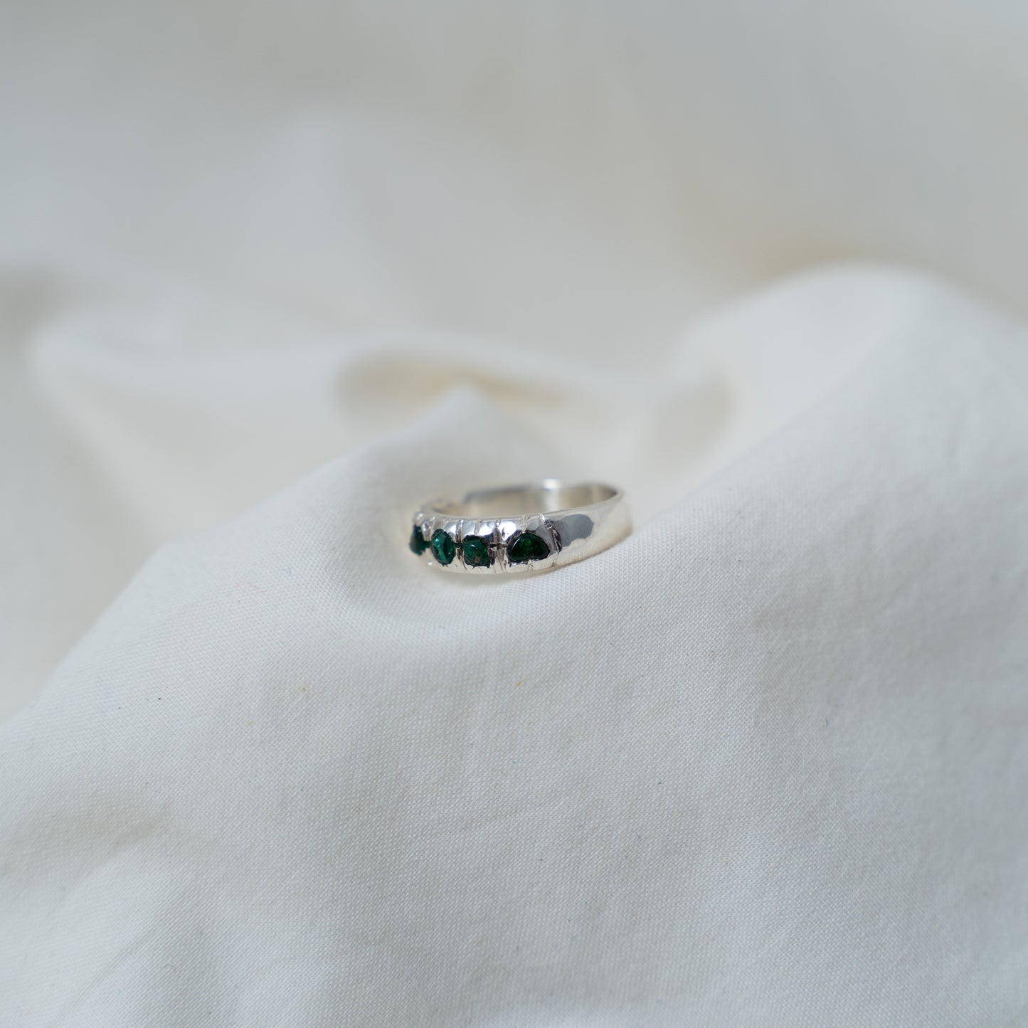 Modern, rugged, raw emerald, Silver Ring