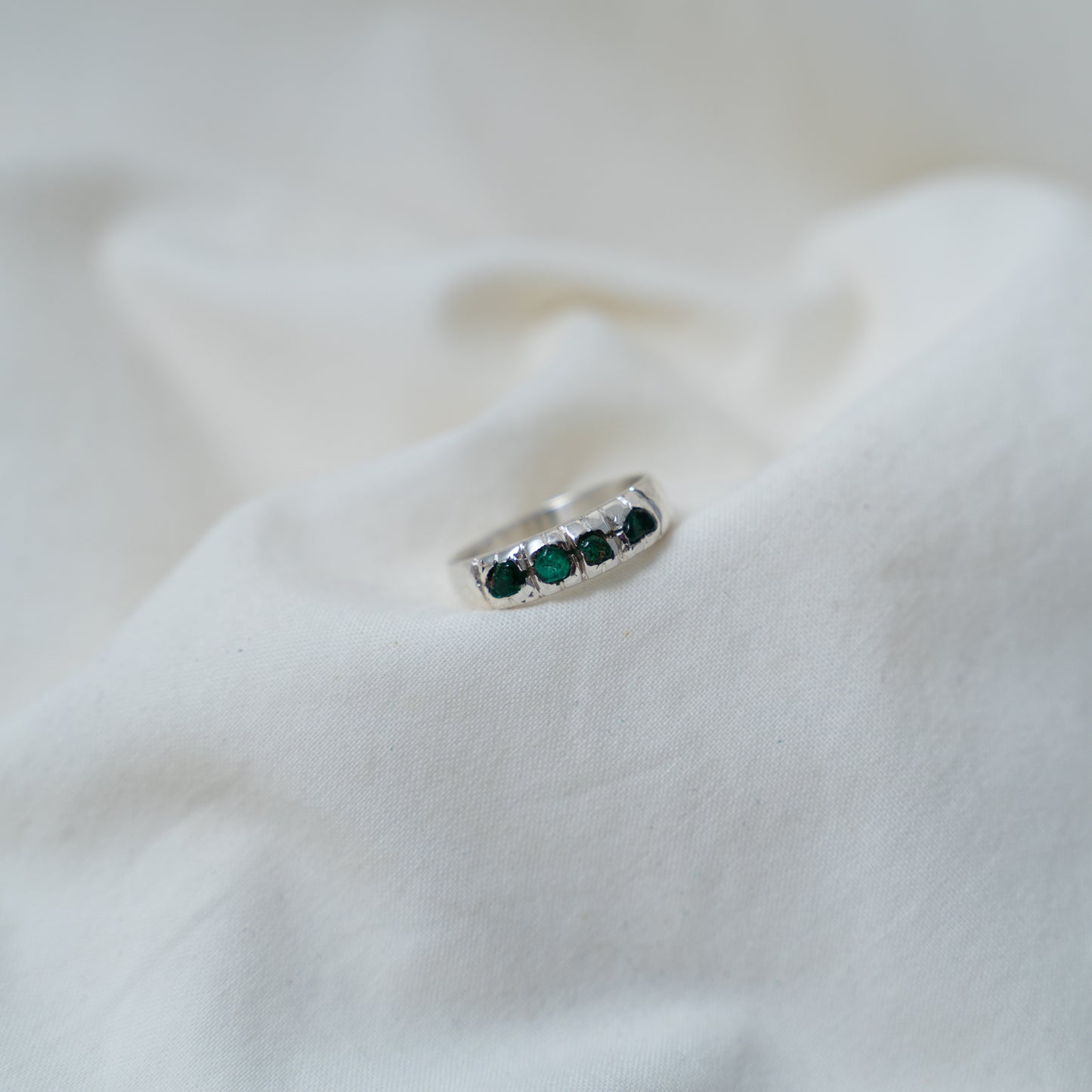 Modern, rugged, raw emerald, Silver Ring