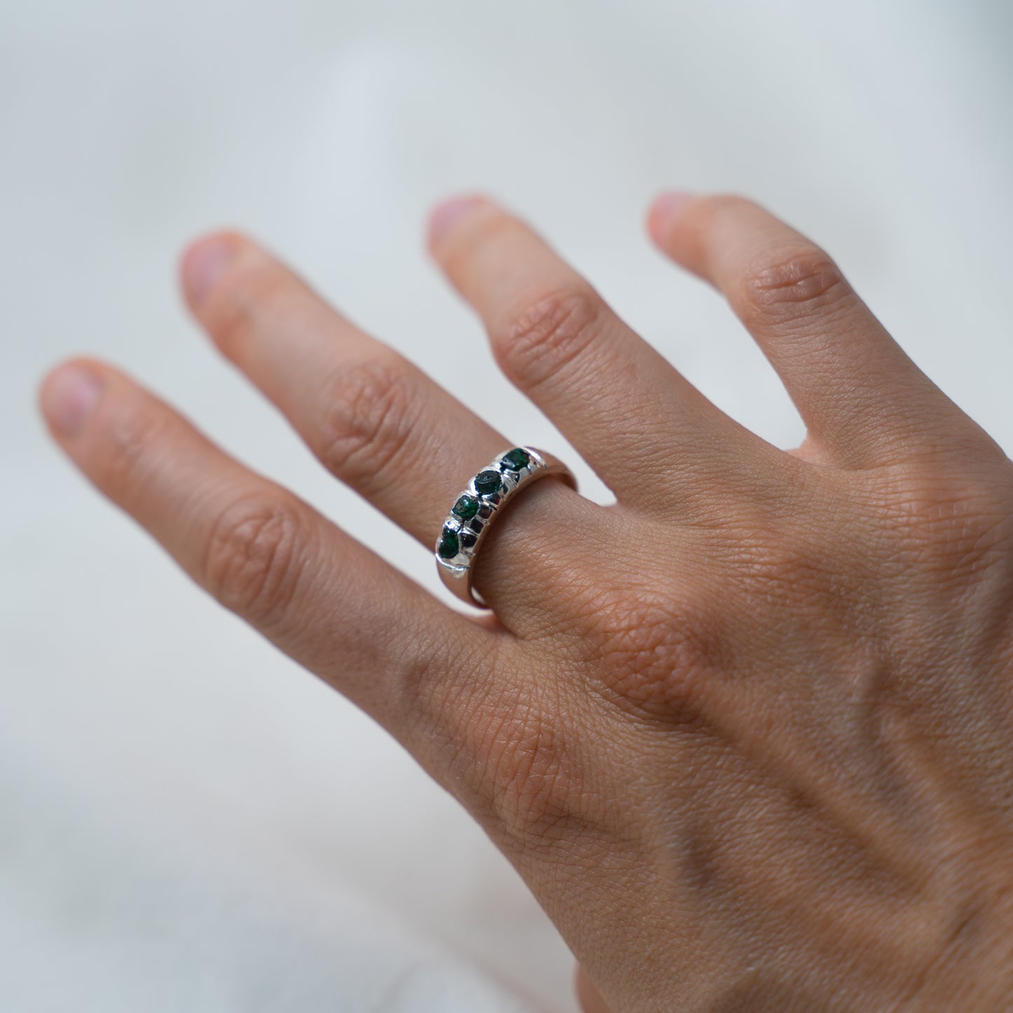 Modern, rugged, raw emerald, Silver Ring