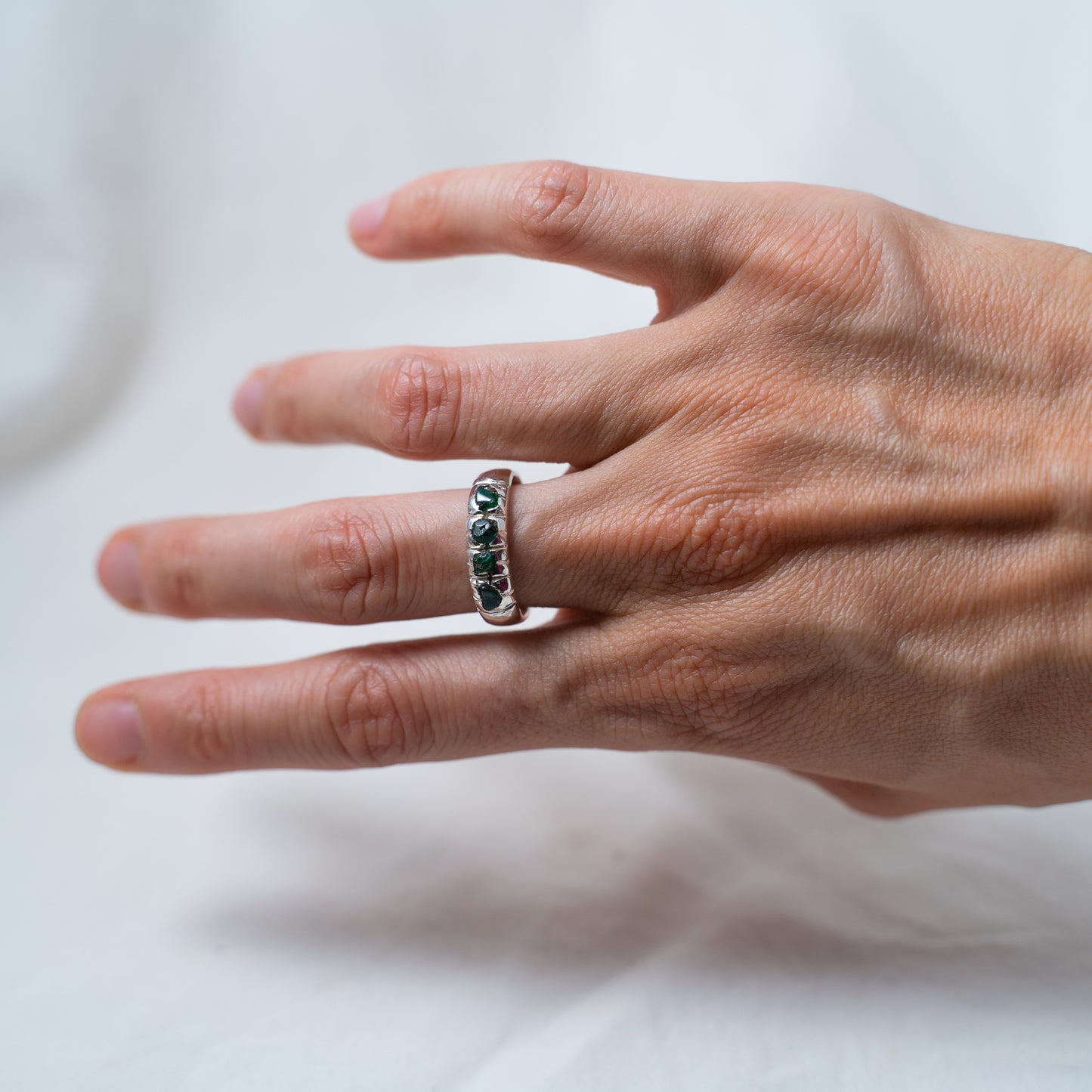 Modern, rugged, raw emerald, Silver Ring
