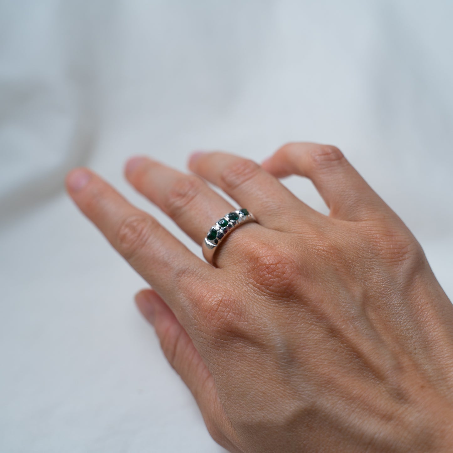 Modern, rugged, raw emerald, Silver Ring