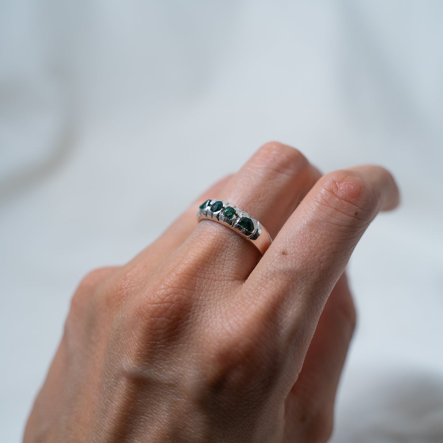 Modern, rugged, raw emerald, Silver Ring