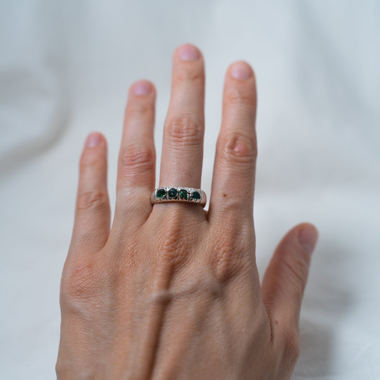 Modern, rugged, raw emerald, Silver Ring