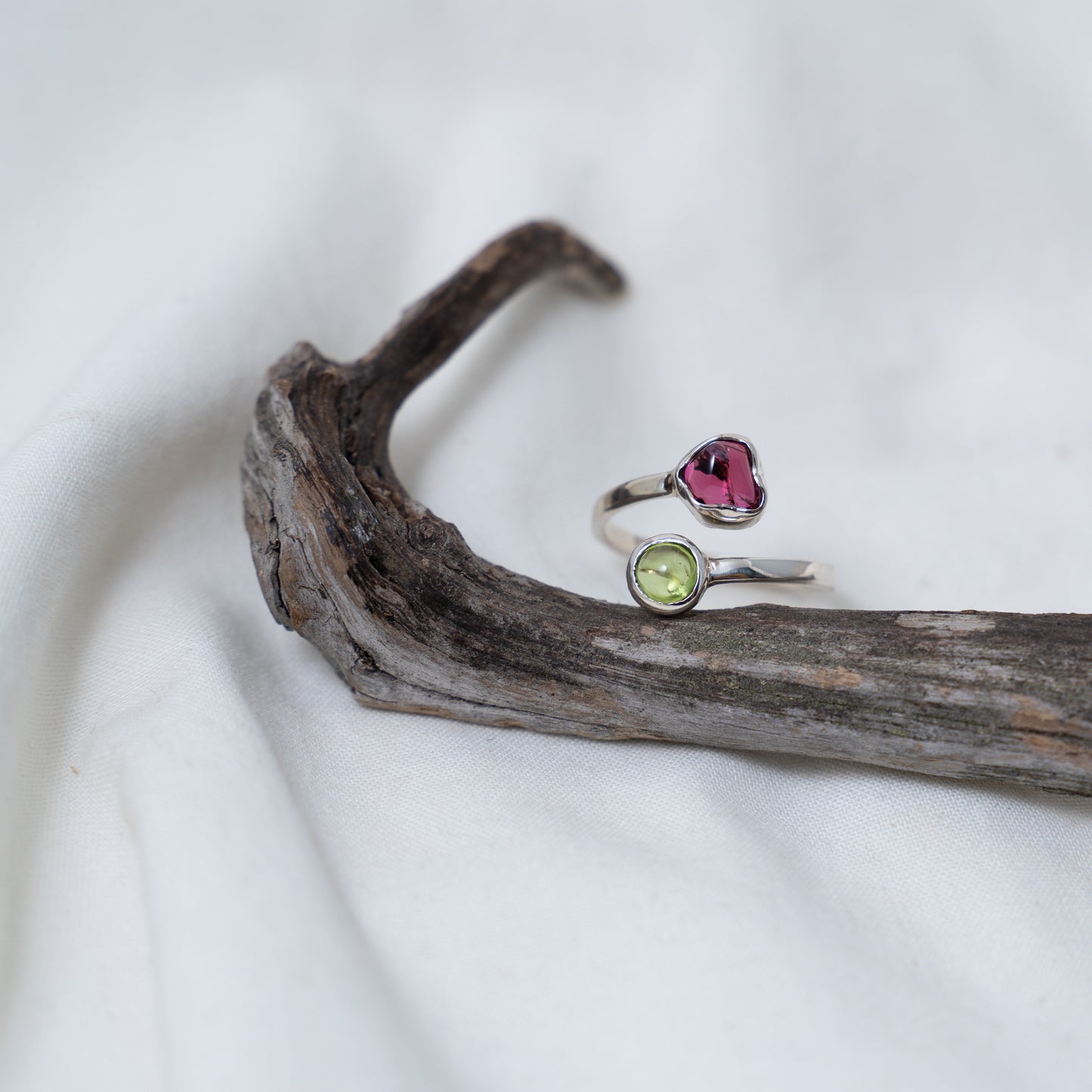 Double gemstone silver ring