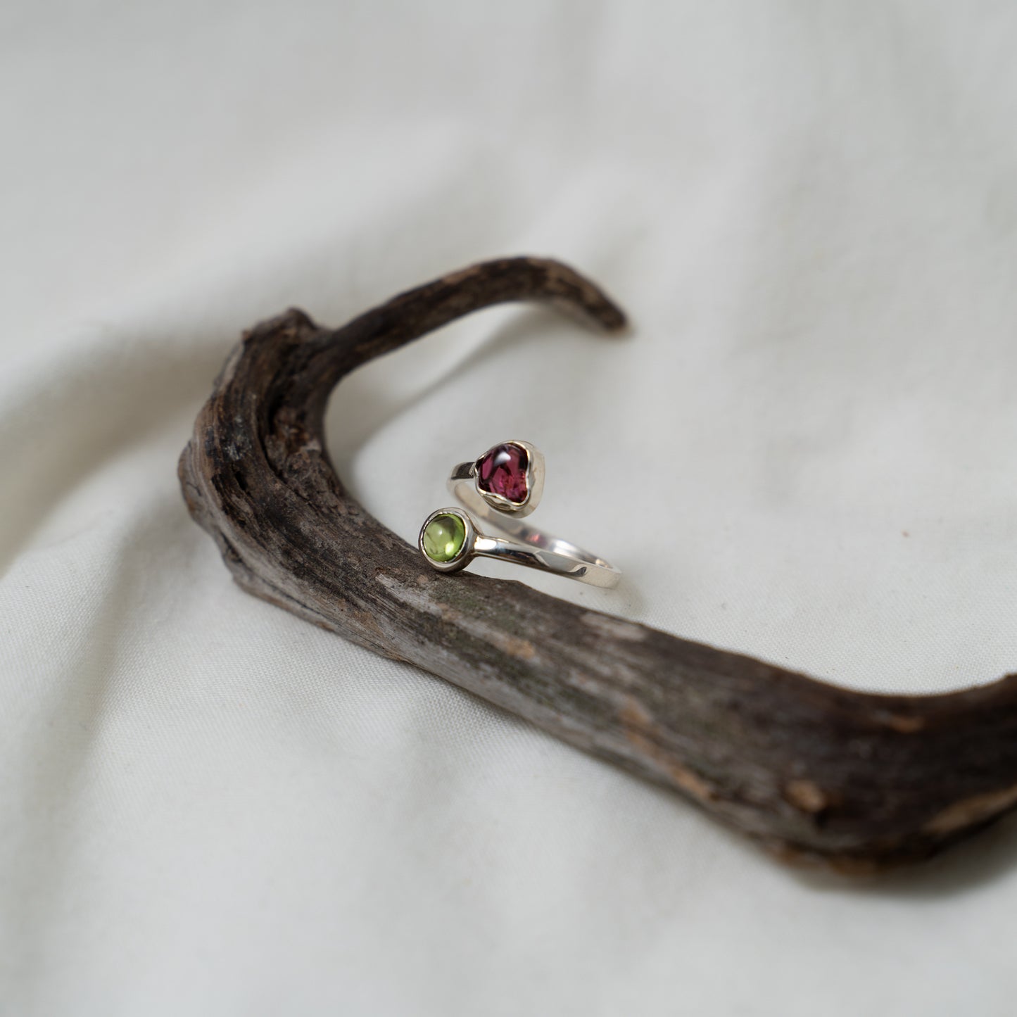 Double gemstone silver ring