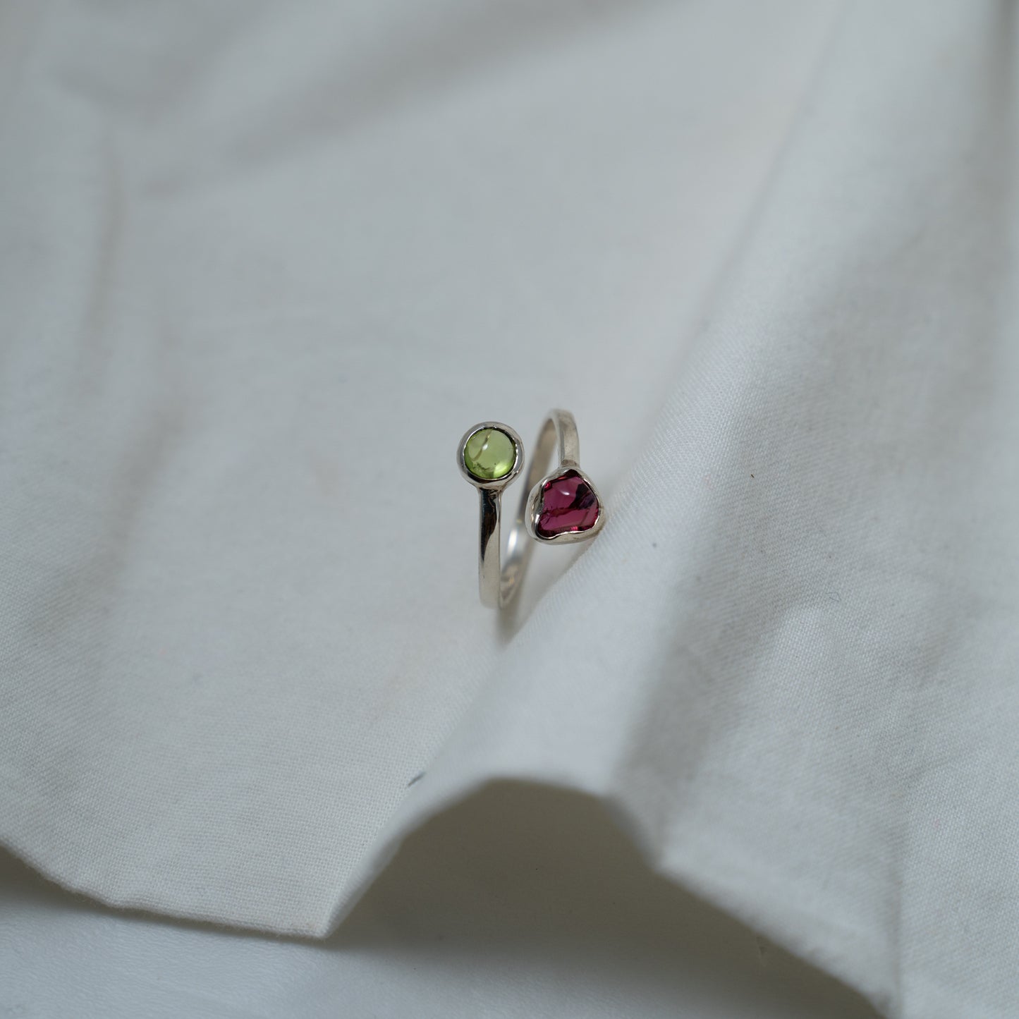 Double gemstone silver ring