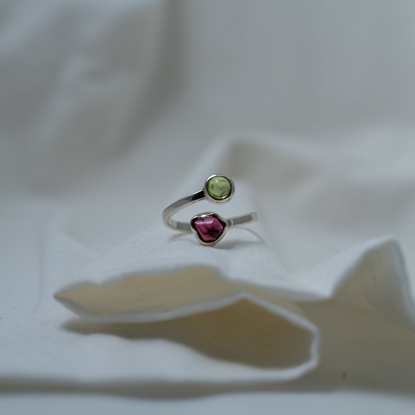 Double gemstone silver ring