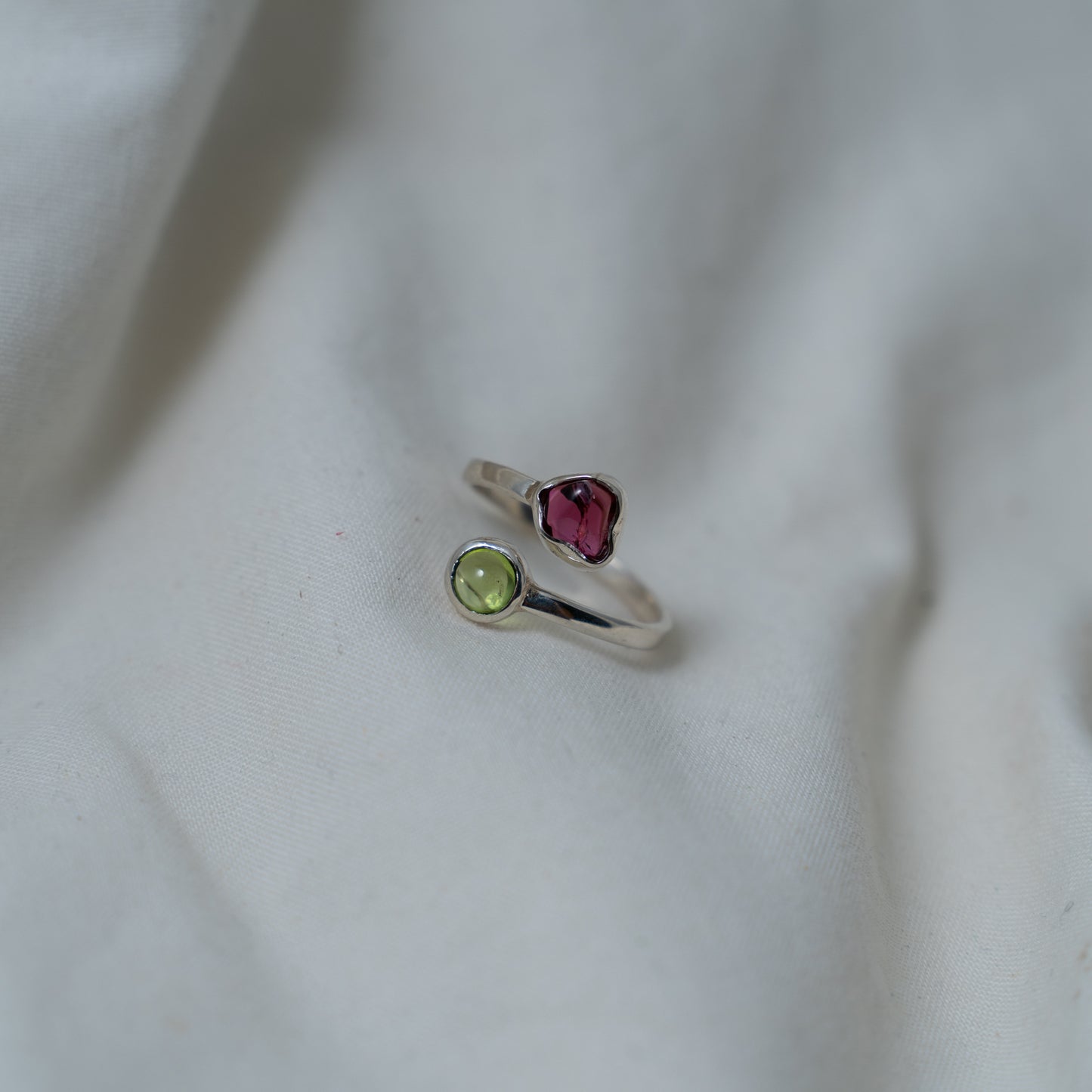 Double gemstone silver ring