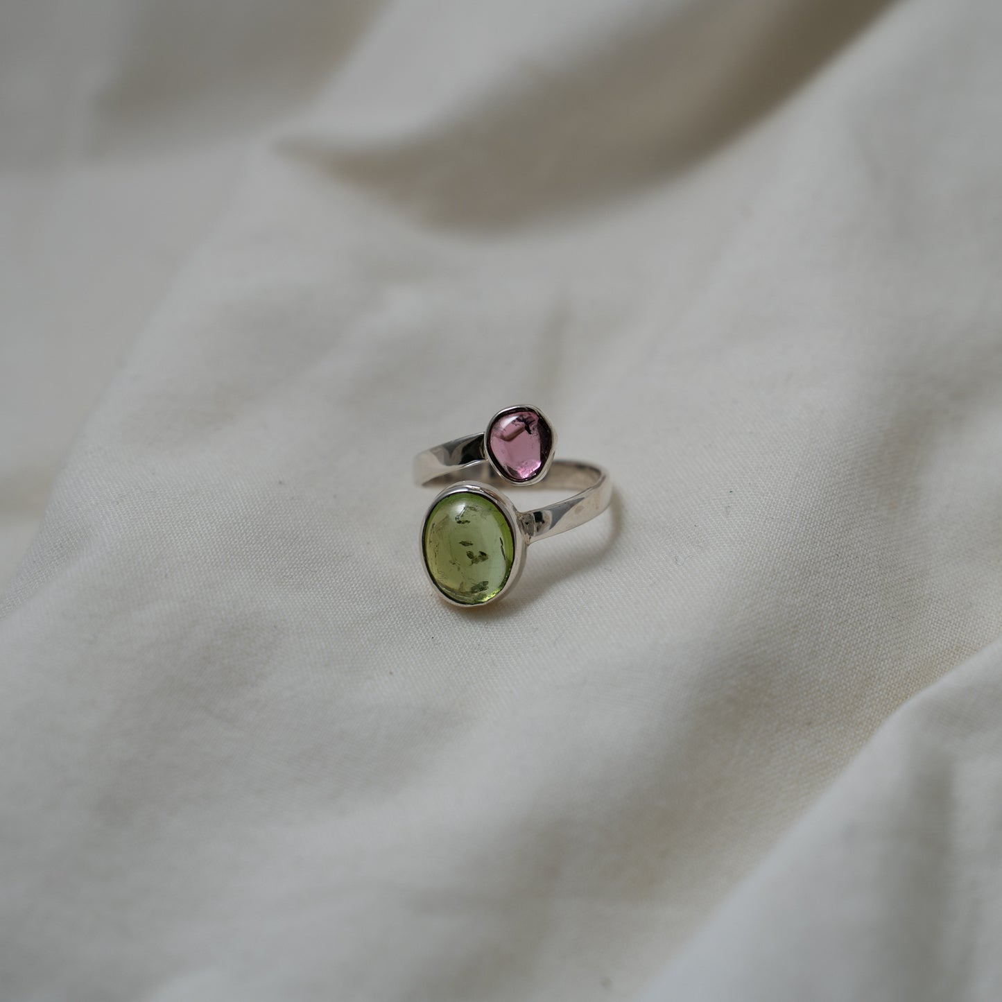 Double tourmaline gemstone silver ring