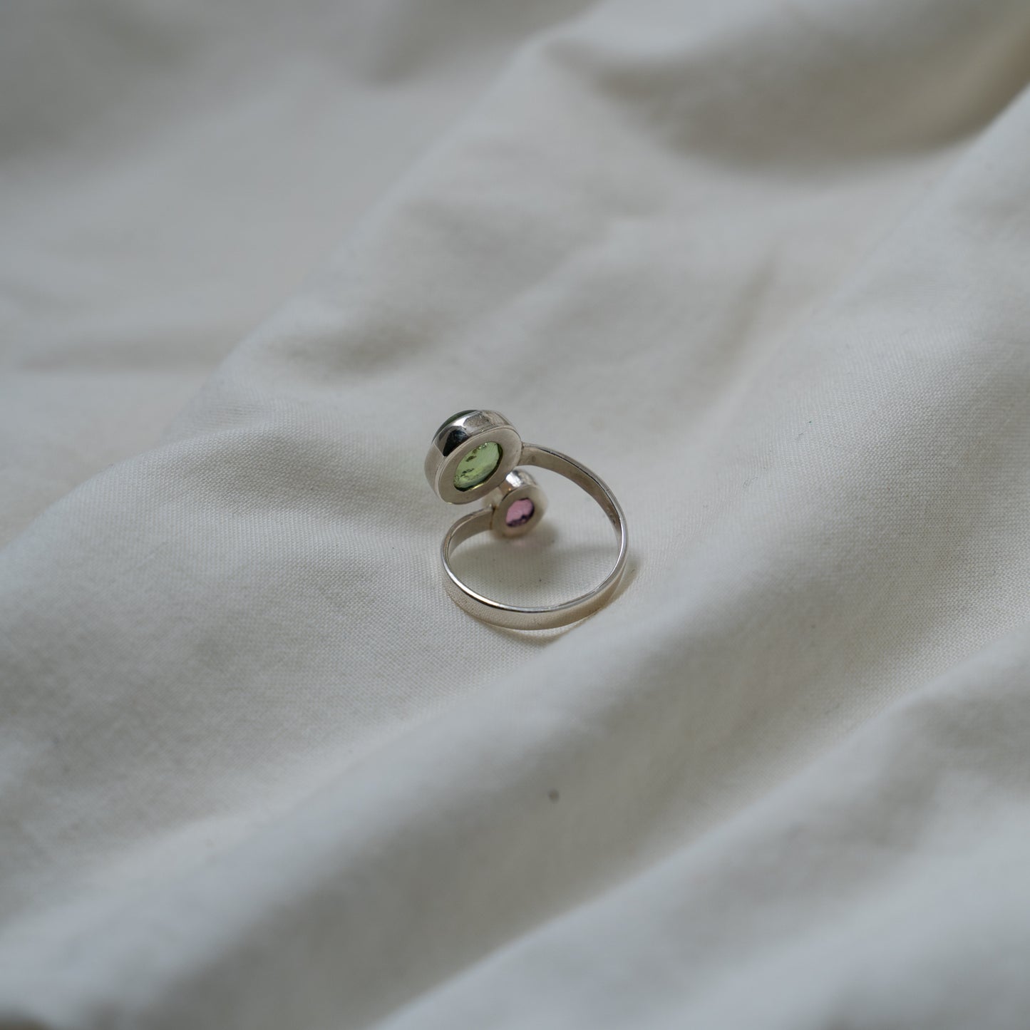 Double tourmaline gemstone silver ring