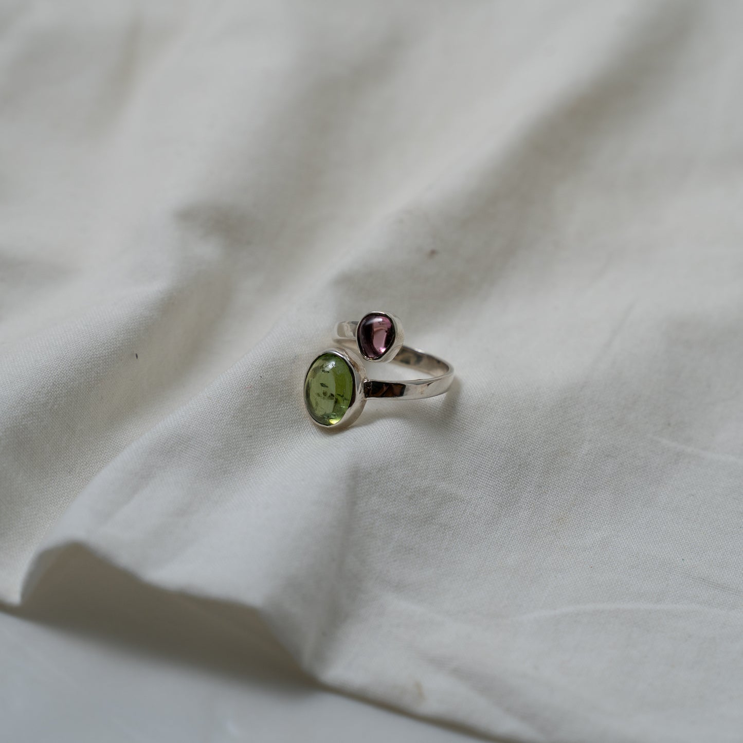 Double tourmaline gemstone silver ring