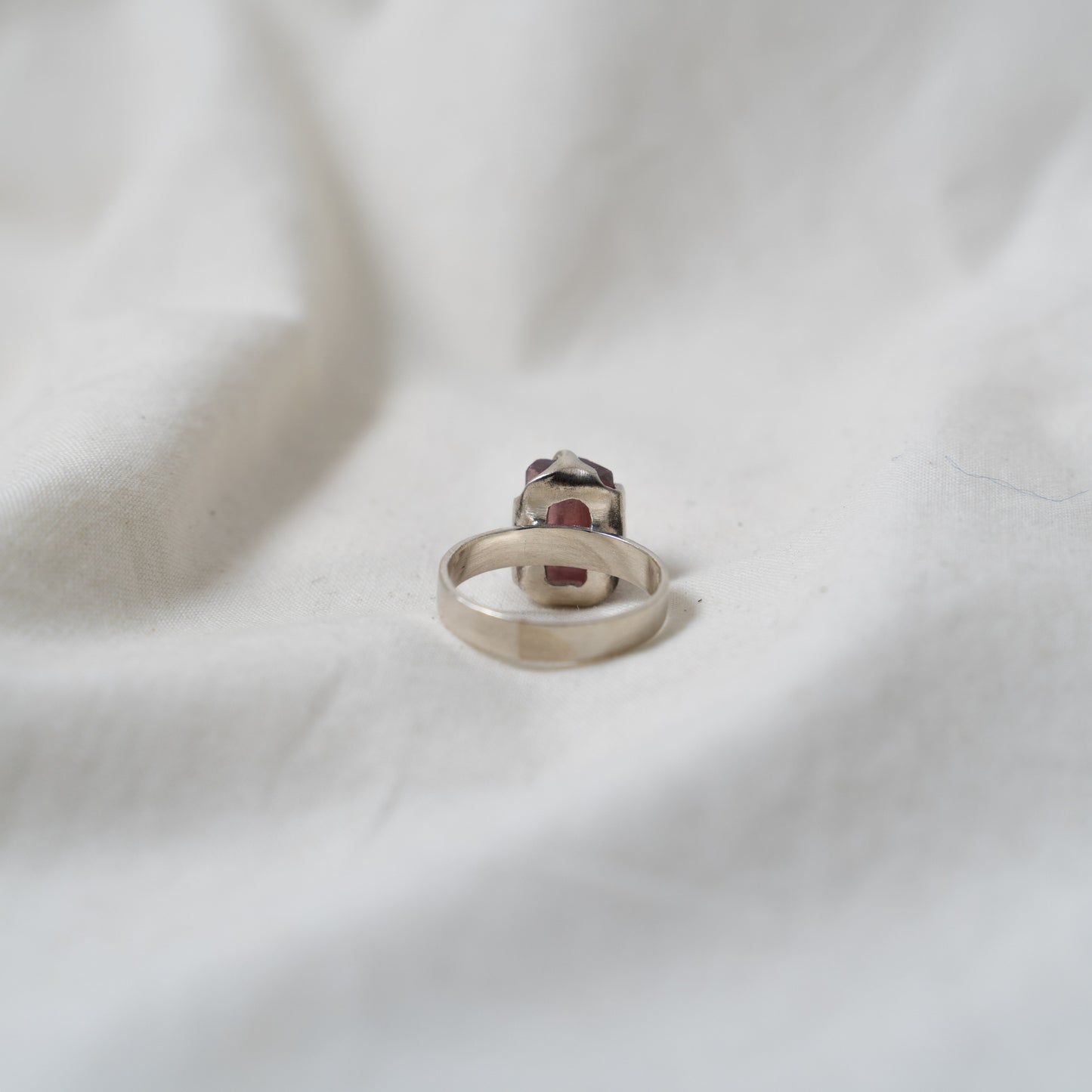 Raw pink tourmaline silver ring