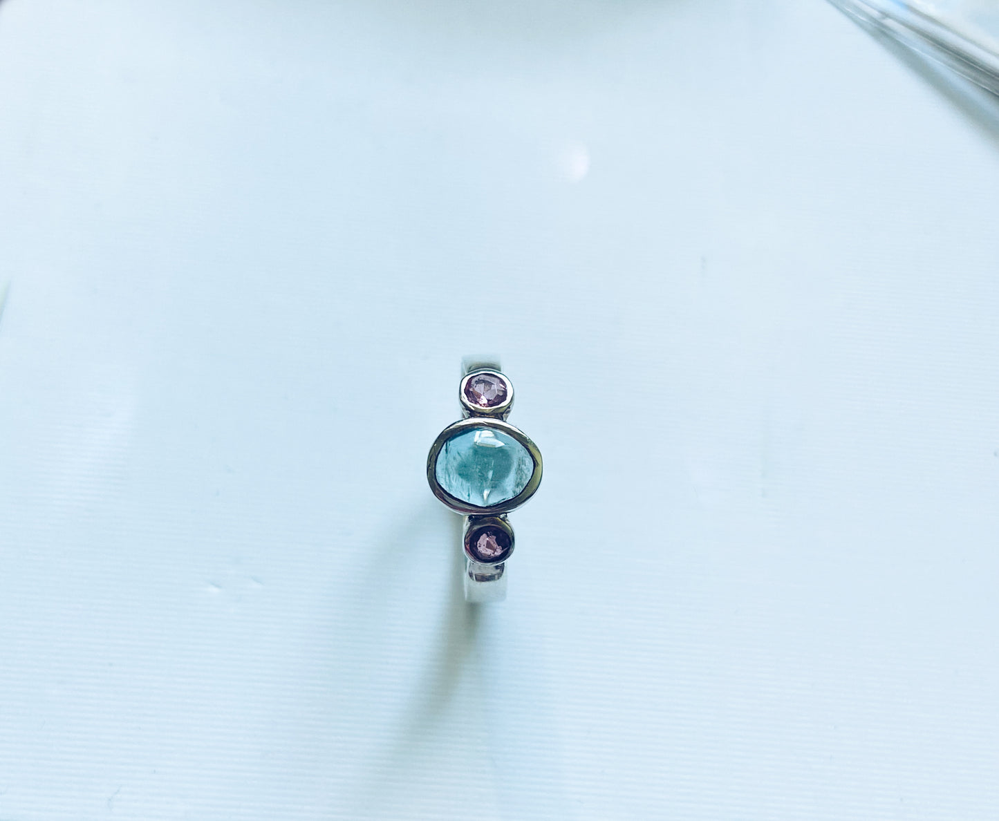 Anthia | aquamarine and garnet silver ring