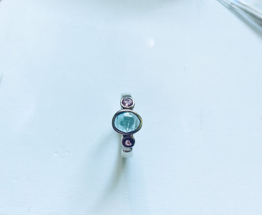 Anthia | aquamarine and garnet silver ring