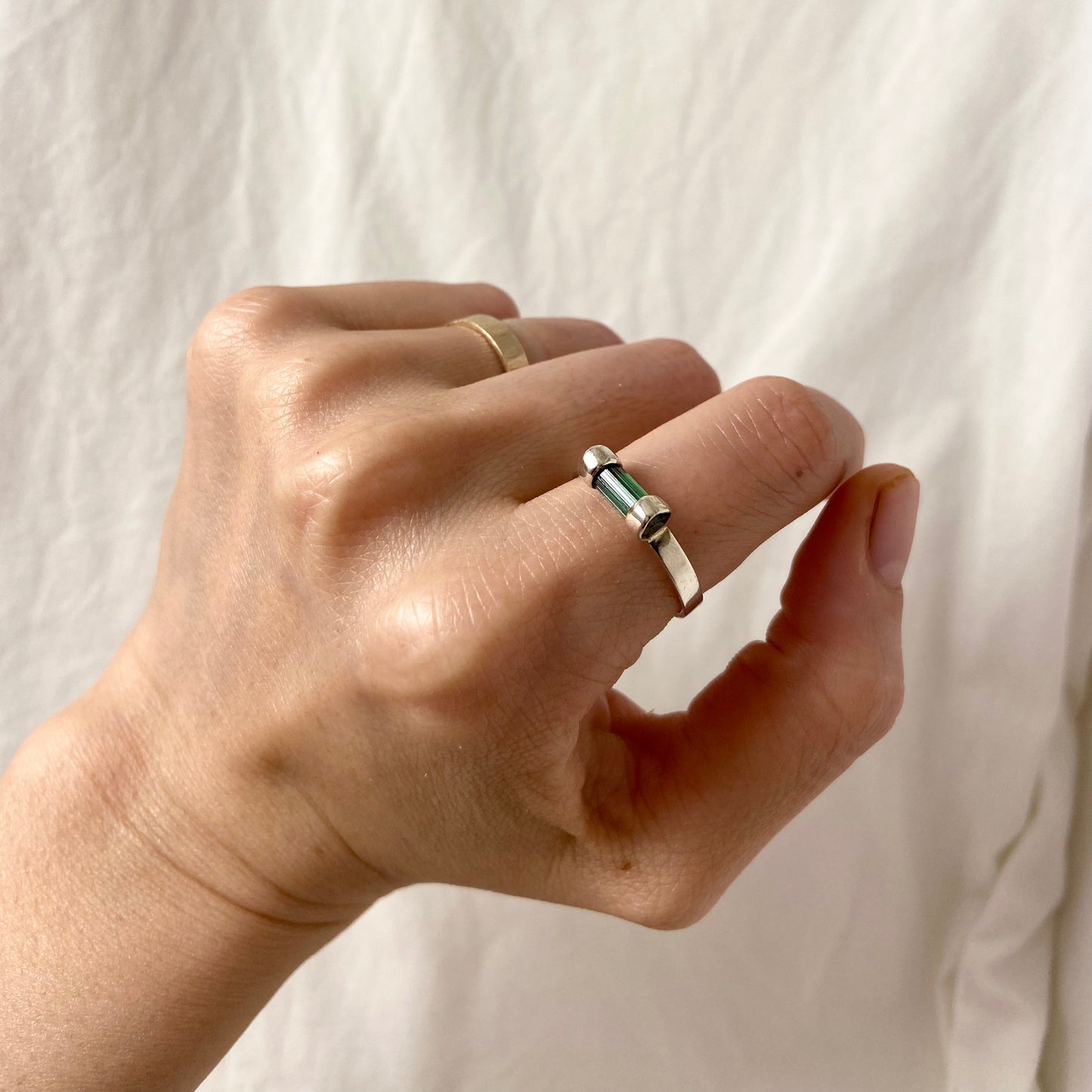 Bohemian-chic inspired, raw tourmaline, silver ring