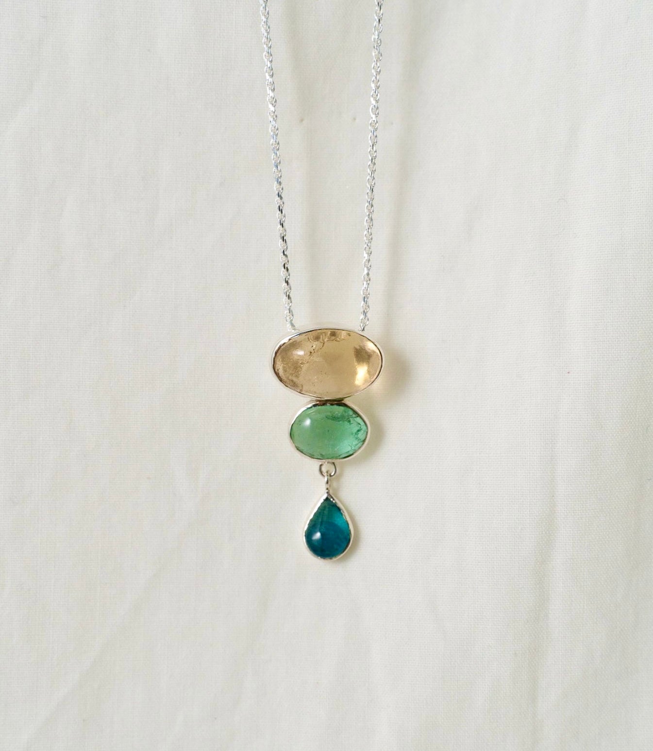 Citrine, Paraiba Tourmaline and Aquamarine silver pendant