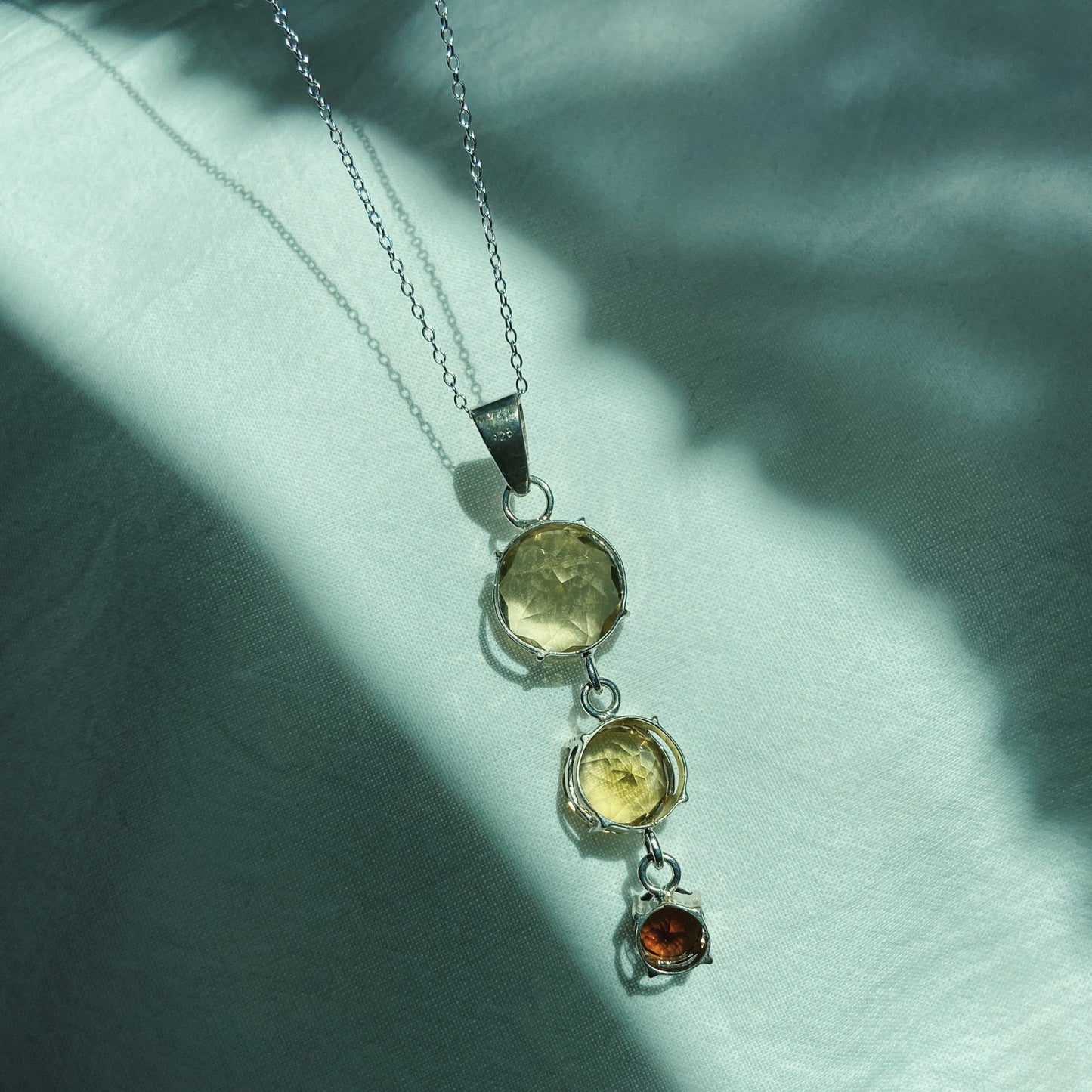 Handcrafted citrine and tourmaline silver pendant