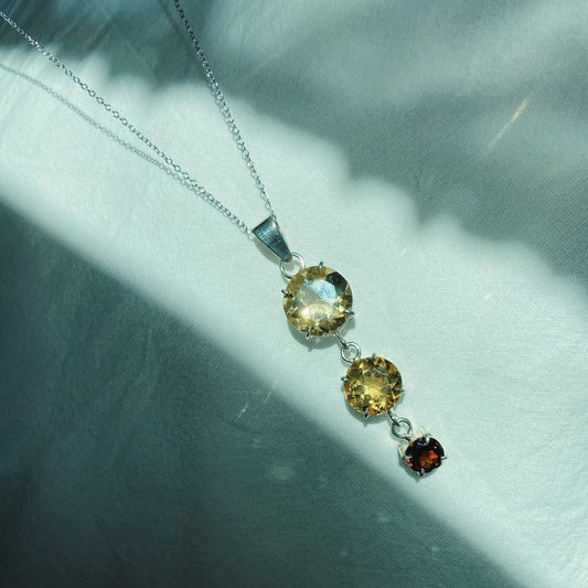 Handcrafted citrine and tourmaline silver pendant