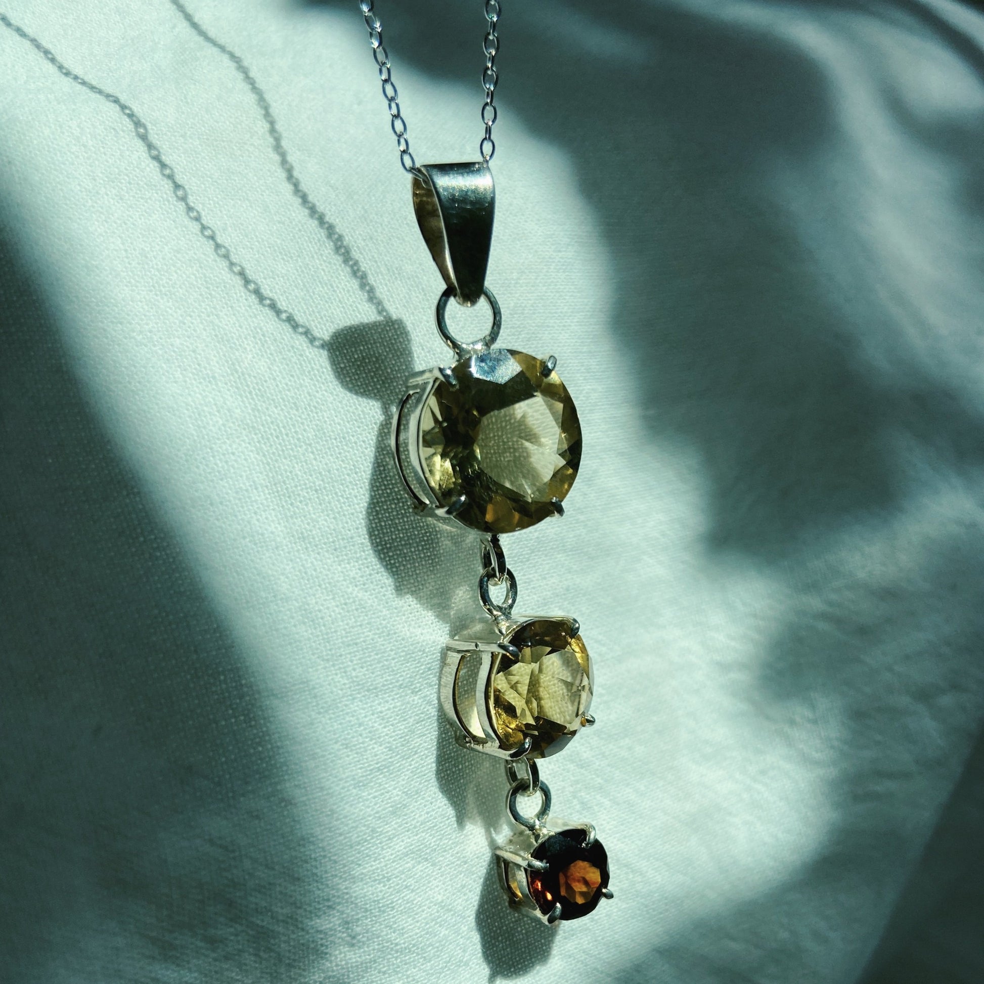 Handcrafted citrine and tourmaline silver pendant