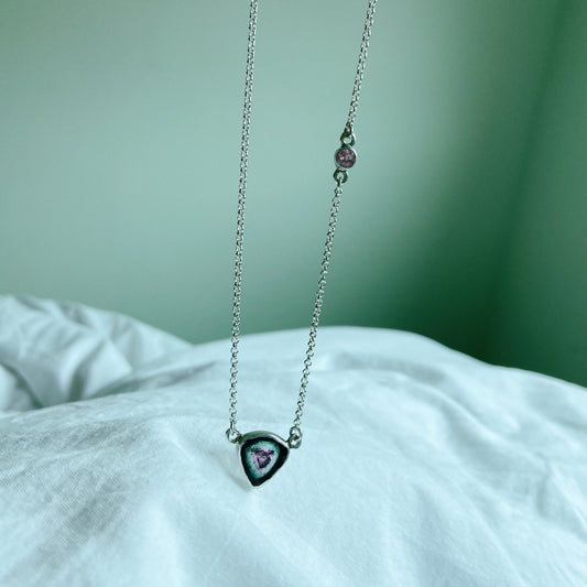 Winona | Watermelon and pink tourmaline, silver necklace
