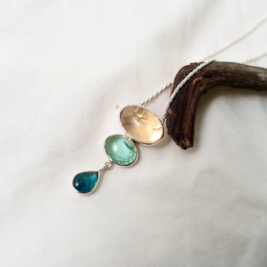 Citrine, Paraiba Tourmaline and Aquamarine silver pendant