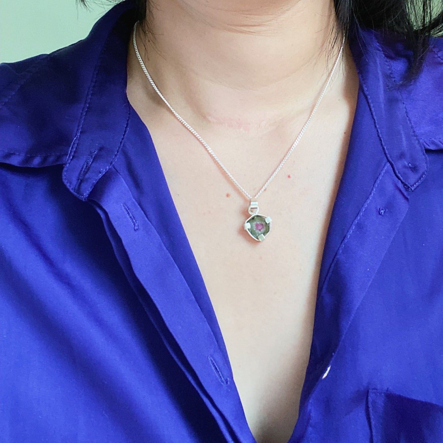 Posey | Reversible watermelon tourmaline silver necklace