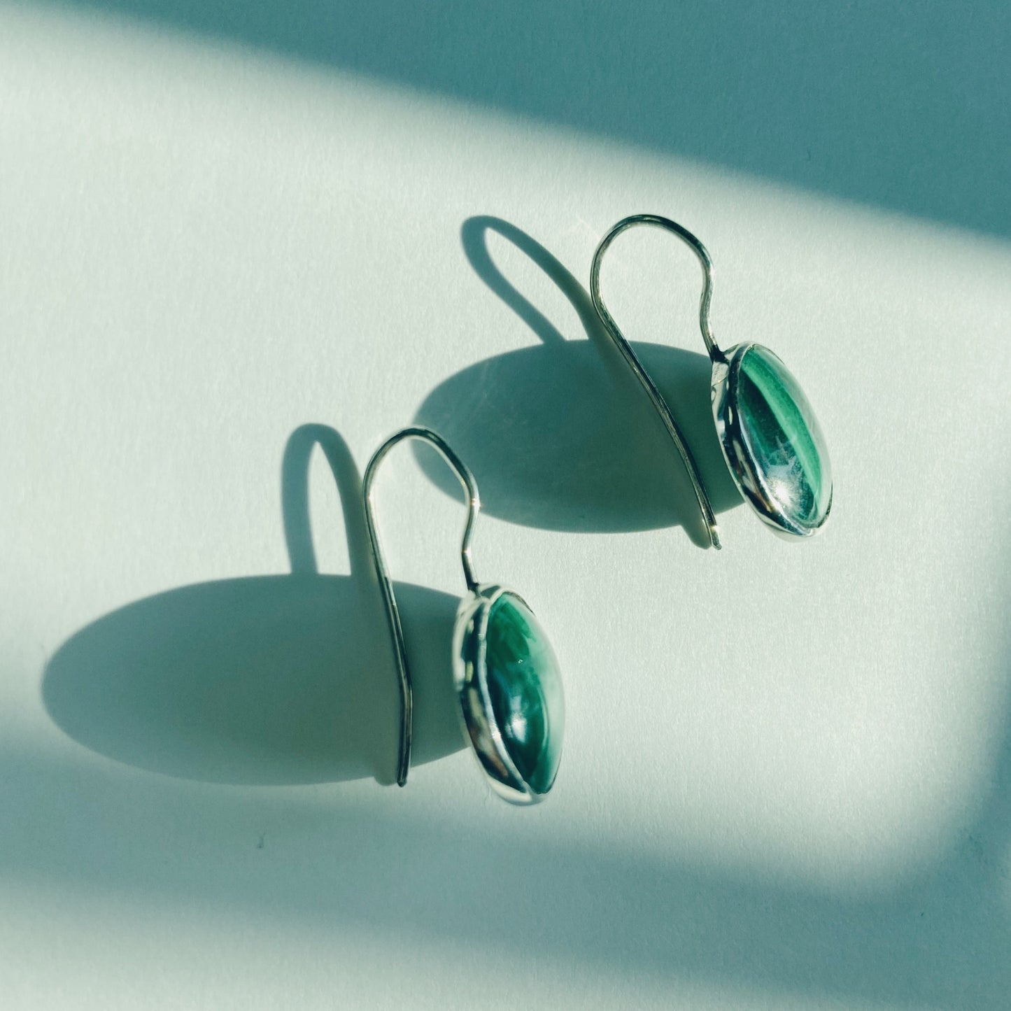 Malachite silver earrings small