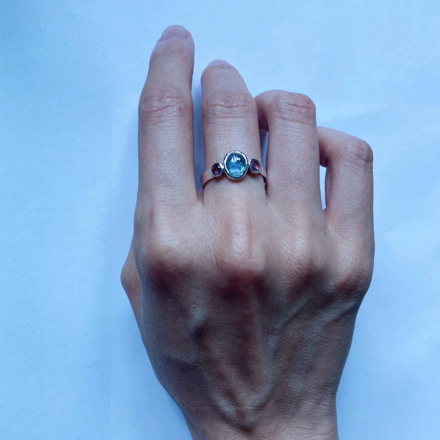 Anthia | aquamarine and garnet silver ring