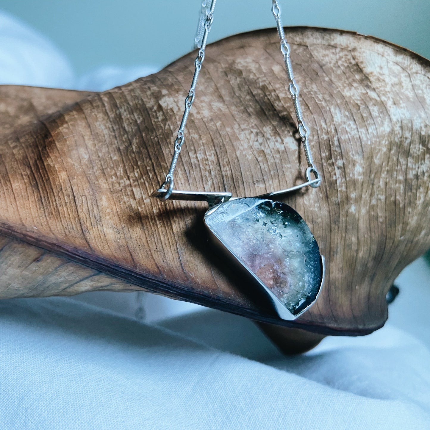 Watermelon tourmaline silver necklace