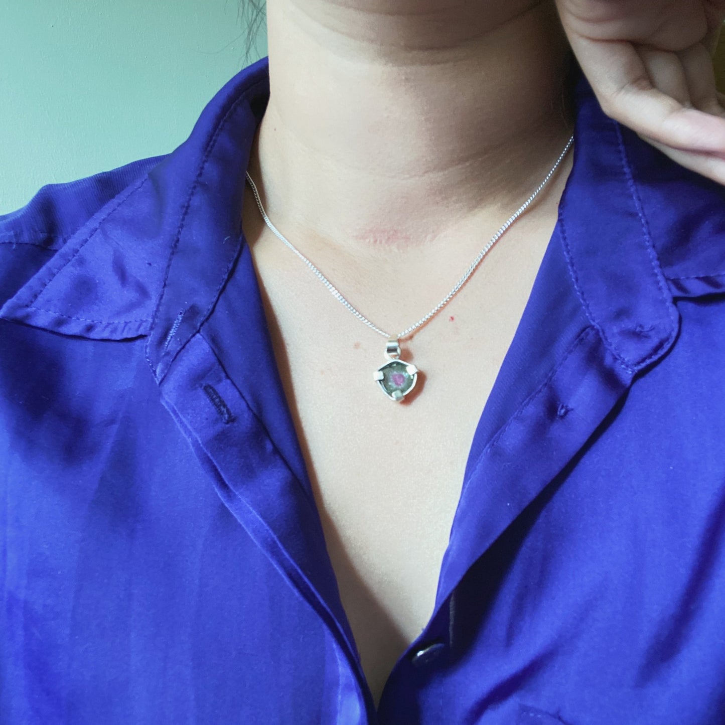 Posey | Reversible watermelon tourmaline silver necklace